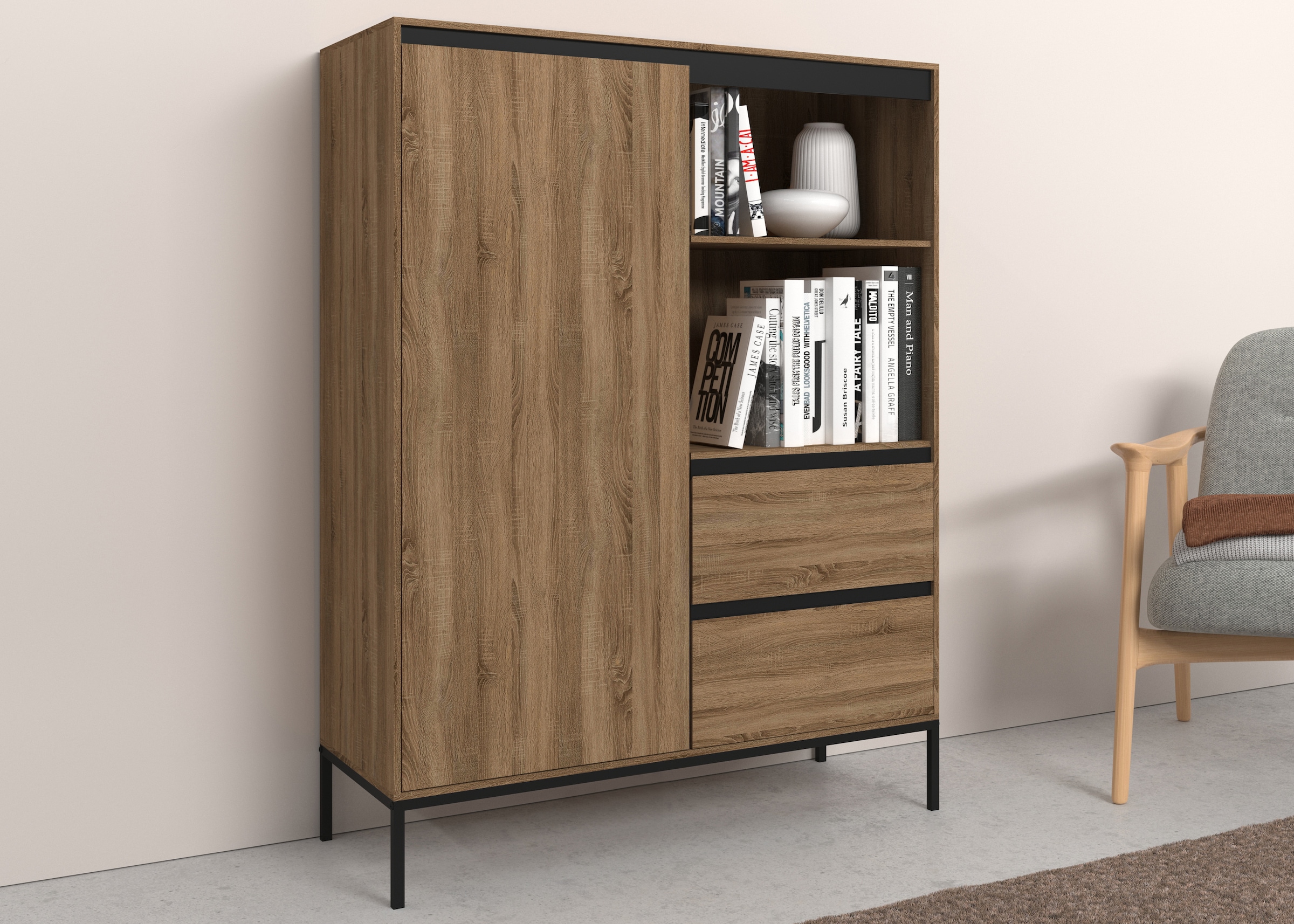 Highboard »Bari«, mit 2 Schubladen und 3 Einlegeböden, Breite 90 cm