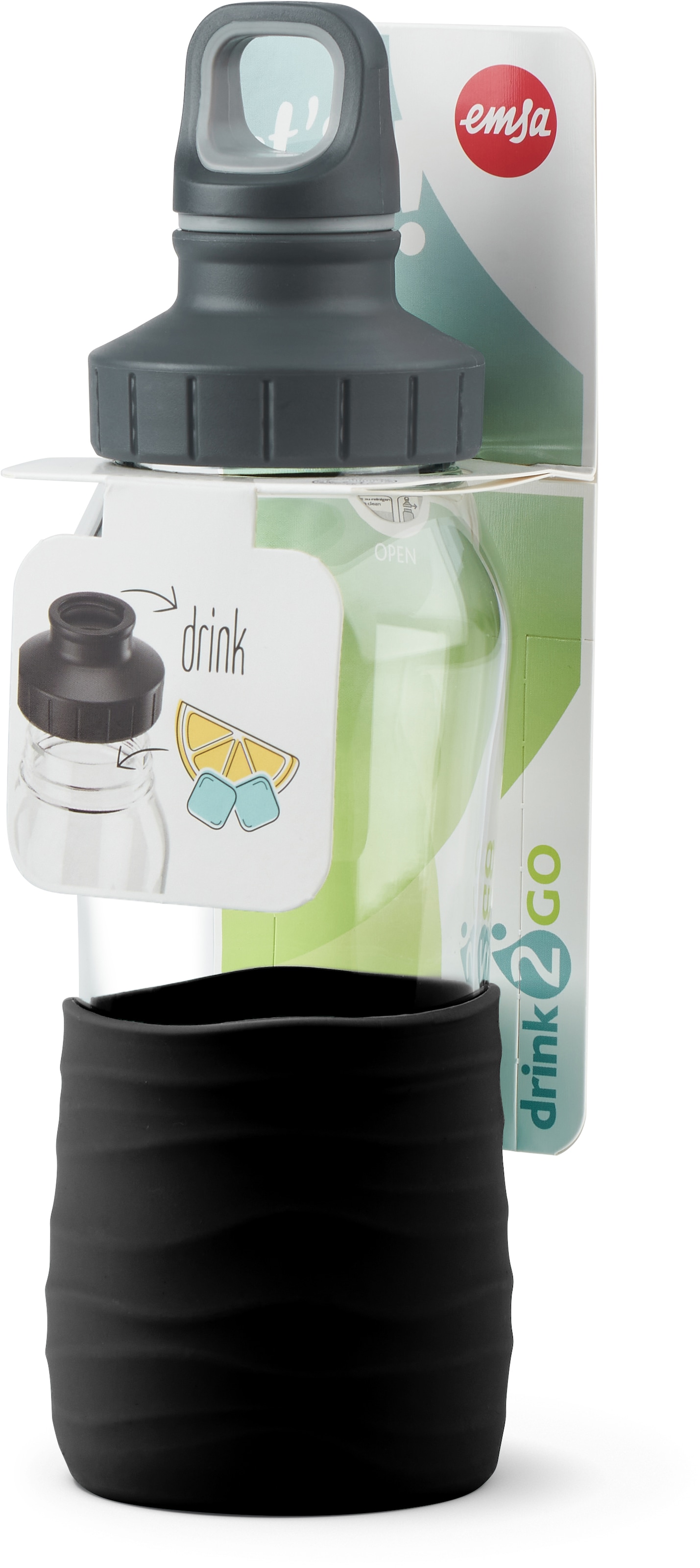 Emsa Trinkflasche »Drink2Go«, (1 tlg.), Schraubverschluss, dicht/hygienisch/rein, Silikonmanschette, 500 ml