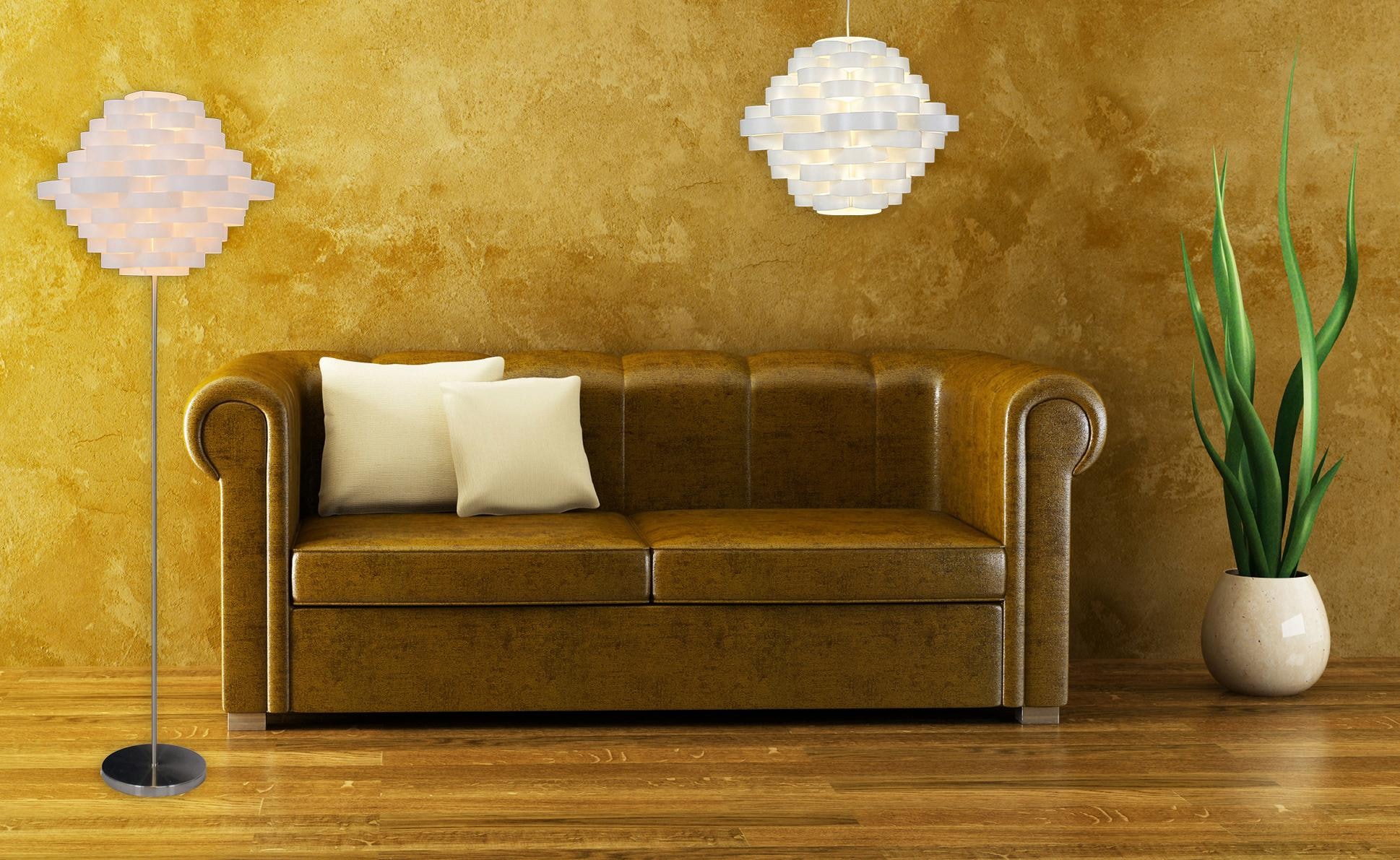 näve Stehlampe »White Line«, 1 flammig, Leuchtmittel E27 | ohne Leuchtmittel, E27 max. 40W, weiß/nickel, Kunststoff/Metall, h: 150cm, d: 55cm