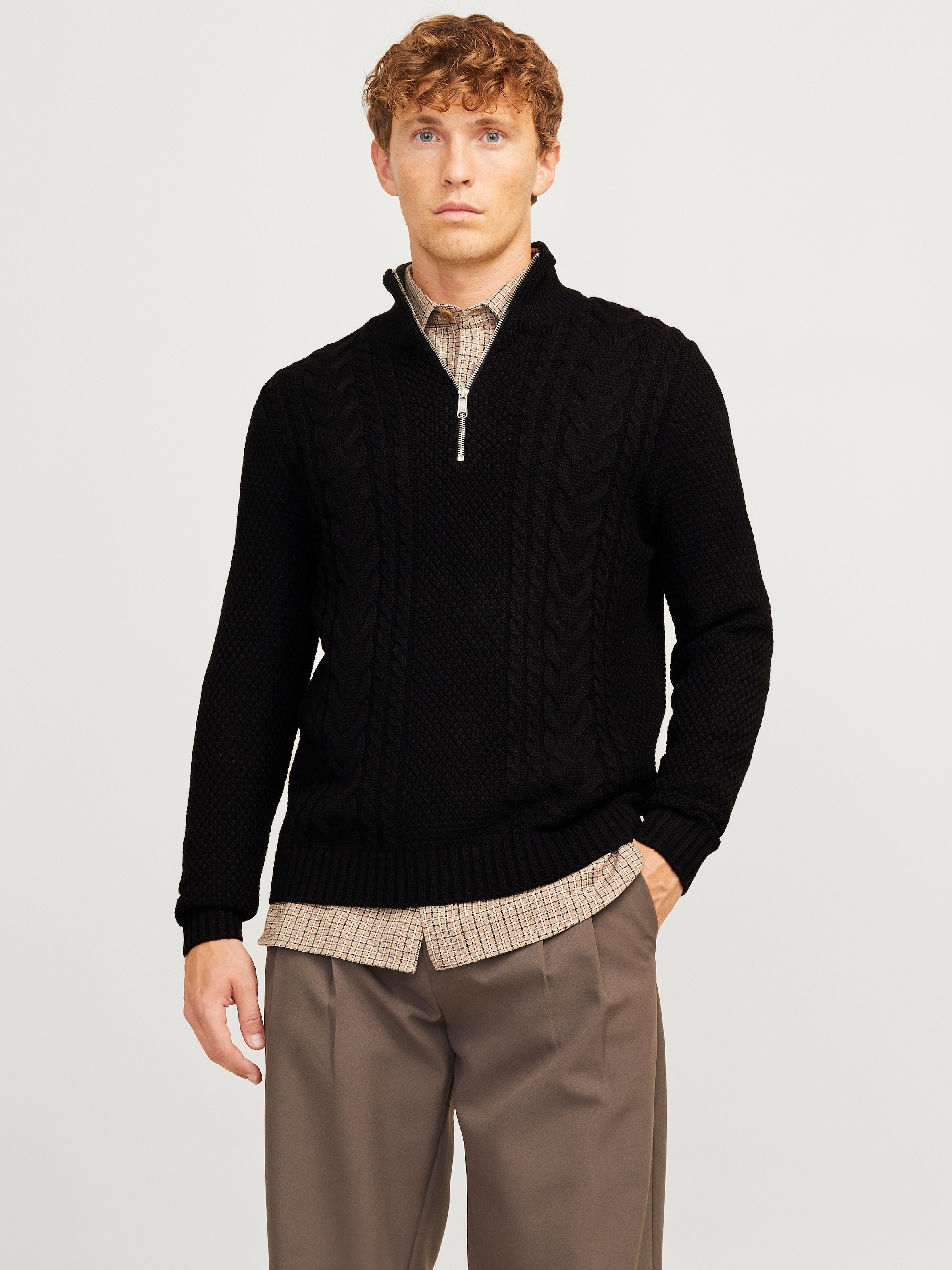 Troyer »JJCRAIG KNIT HALF ZIP«, mit Zopfmuster