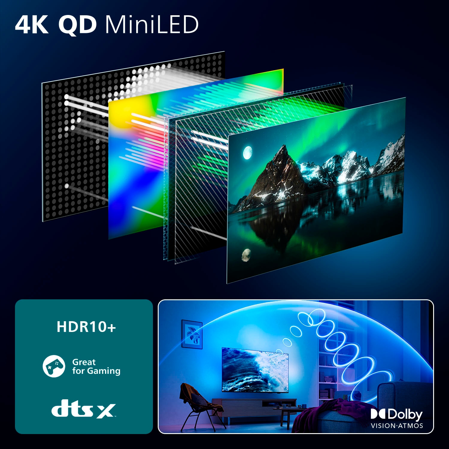 Philips Mini-LED-Fernseher »55MLED910/12«, 4K Ultra HD, Smart-TV