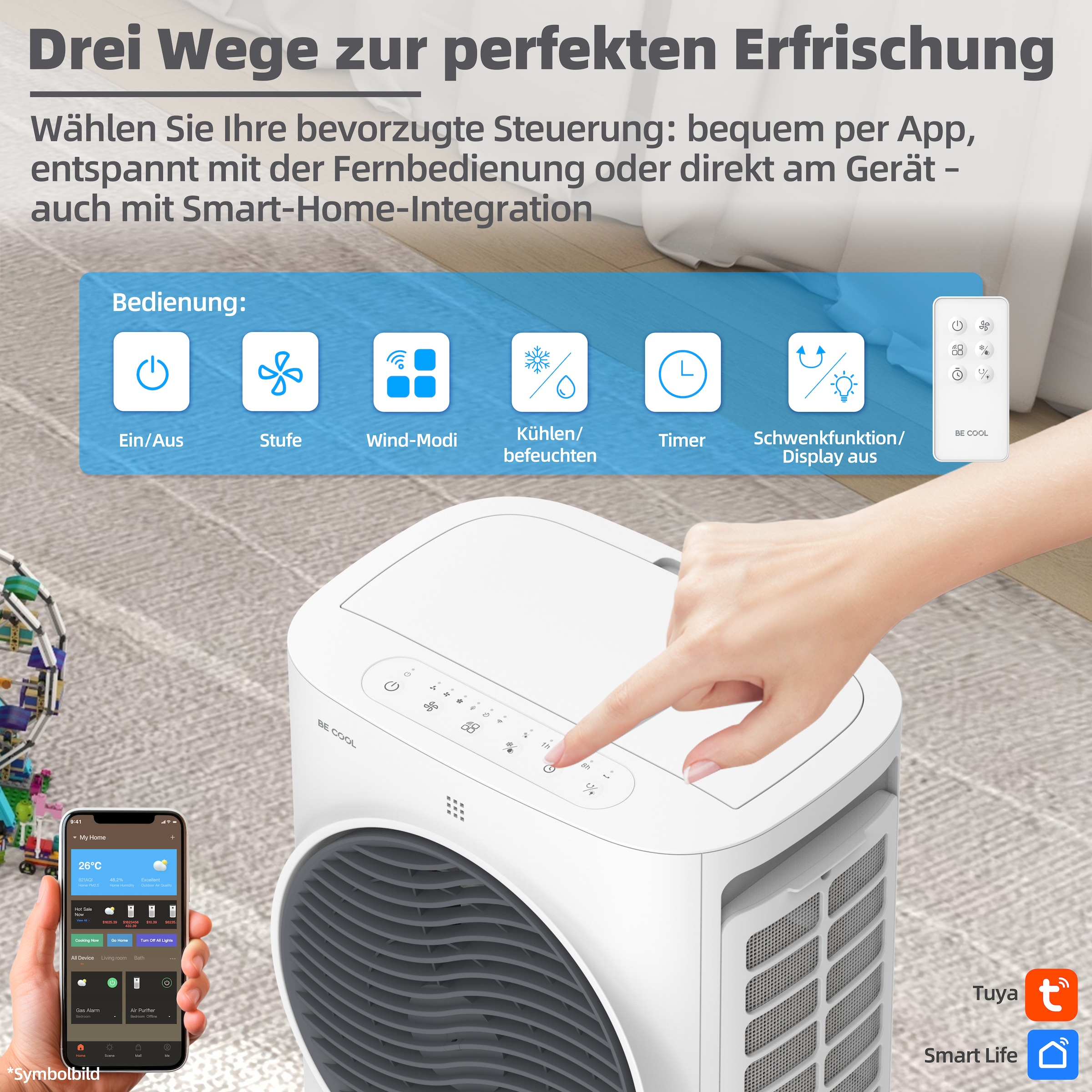 be cool Ventilatorkombigerät »Premium Luftkühler mit mit Wifi und 6,5l Wassertank«, abnehmbarer Wassertank, von oben befüllbar, WiFi