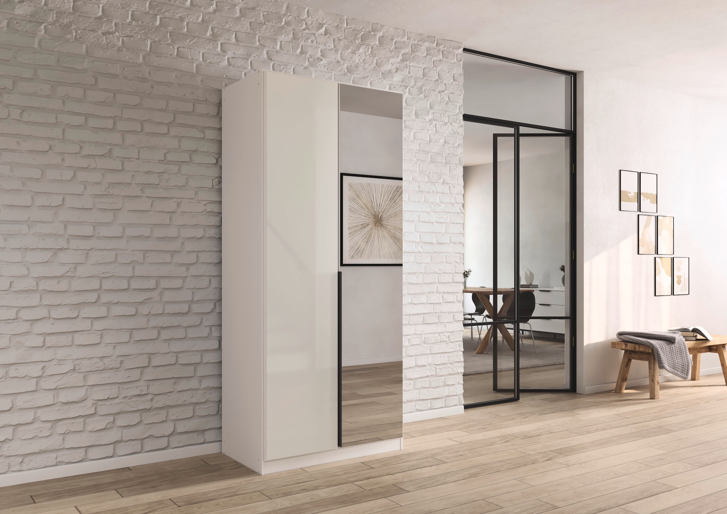 rauch Drehtürenschrank »Kleiderschrank Kleiderschränke Schrank Garderobe AGORDO mit Glasfront«, (in zwei Griff-Farben), durchdachte Innenausstattung, in 6 Breiten und 2 Höhen MADE IN GERMANY