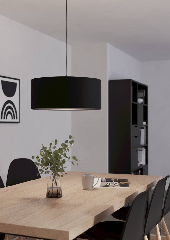 EGLO Hängeleuchte »MASERLO 1 Pendellampe, Stahl, Textil, E27, IP20, Esstischlampe, Lampe«, 1 flammig, Leuchtmittel E27 | ohne Leuchtmittel, Elegante Hängelampe für Esszimmer, Küche oder Wohnzimmer