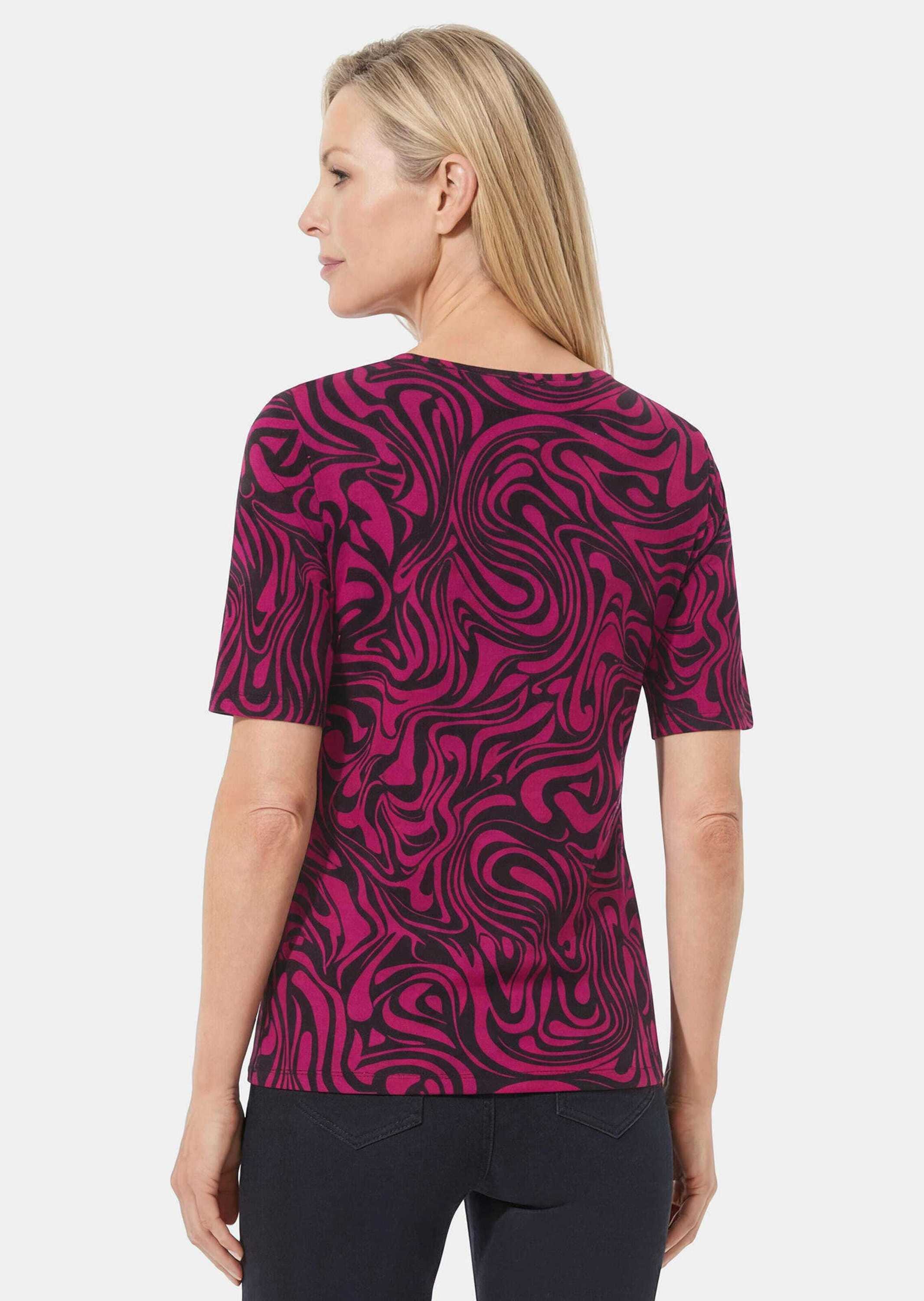 GOLDNER Kurzarmshirt »Kurzgröße Jersey-Shirt mit schwungvollem Muster« stretchbequemer Viskosejersey