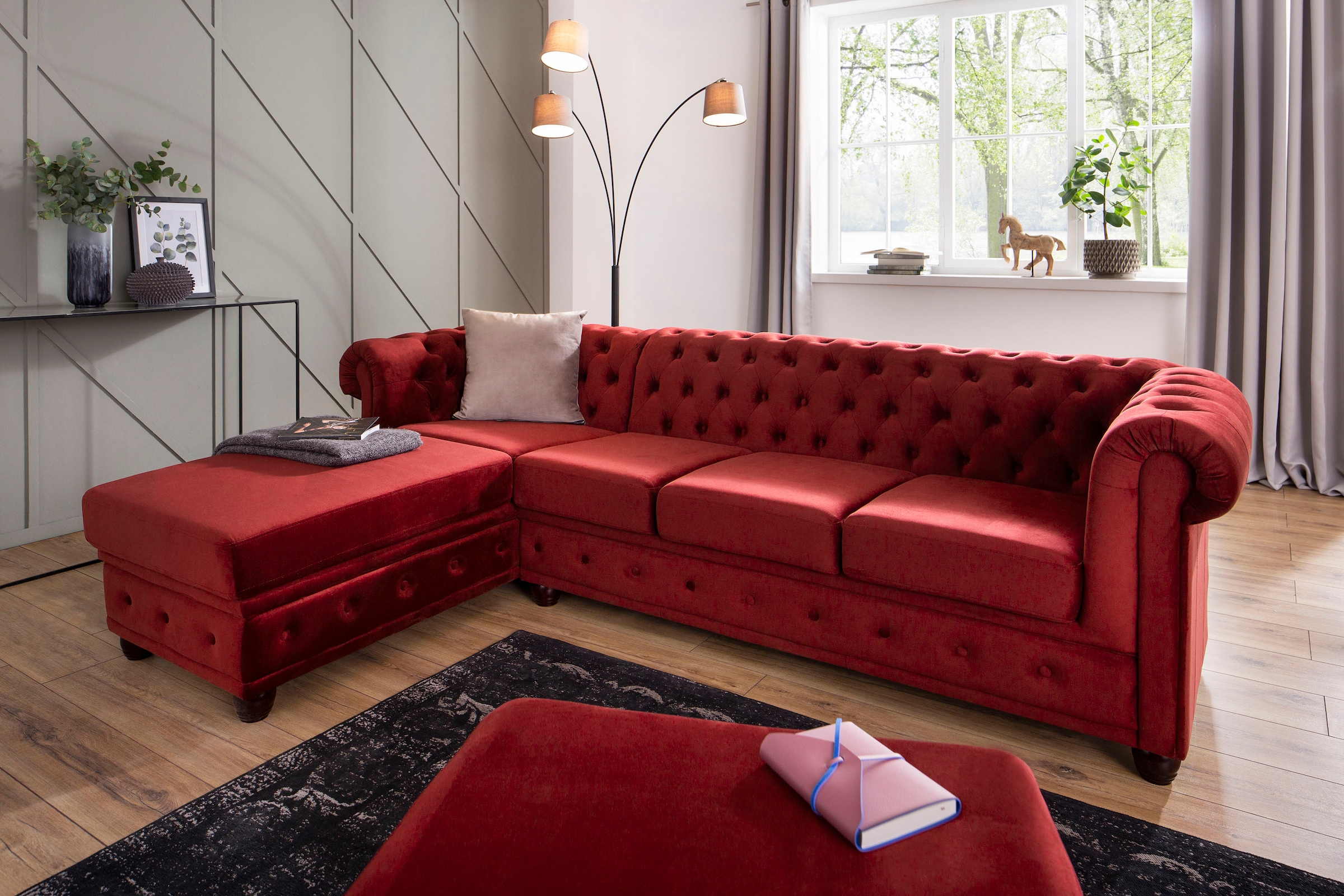 Home affaire Chesterfield-Sofa »New Castle L-Form«, hochwertige Knopfheftung in Chesterfield-Design, B/T/H: 255(171/72)