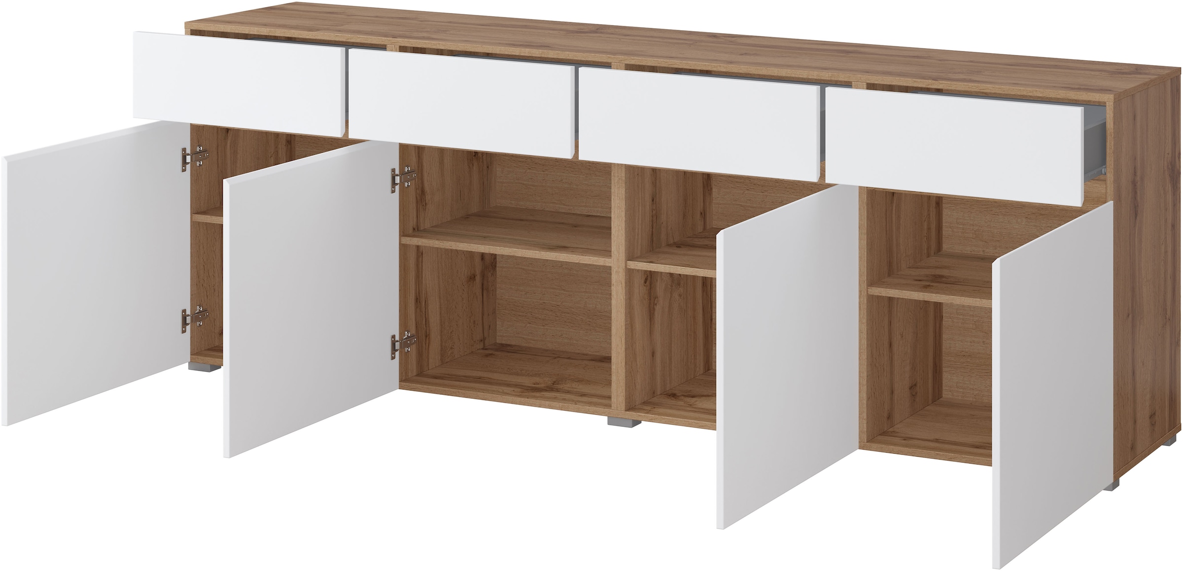 INOSIGN Sideboard »Cross,Breite 225 cm, moderne grifflose Kommode,4 Türen/4 Schubkästen«, Schubladenschrank mit viel Stauraum, Einlegeböden verstellbar