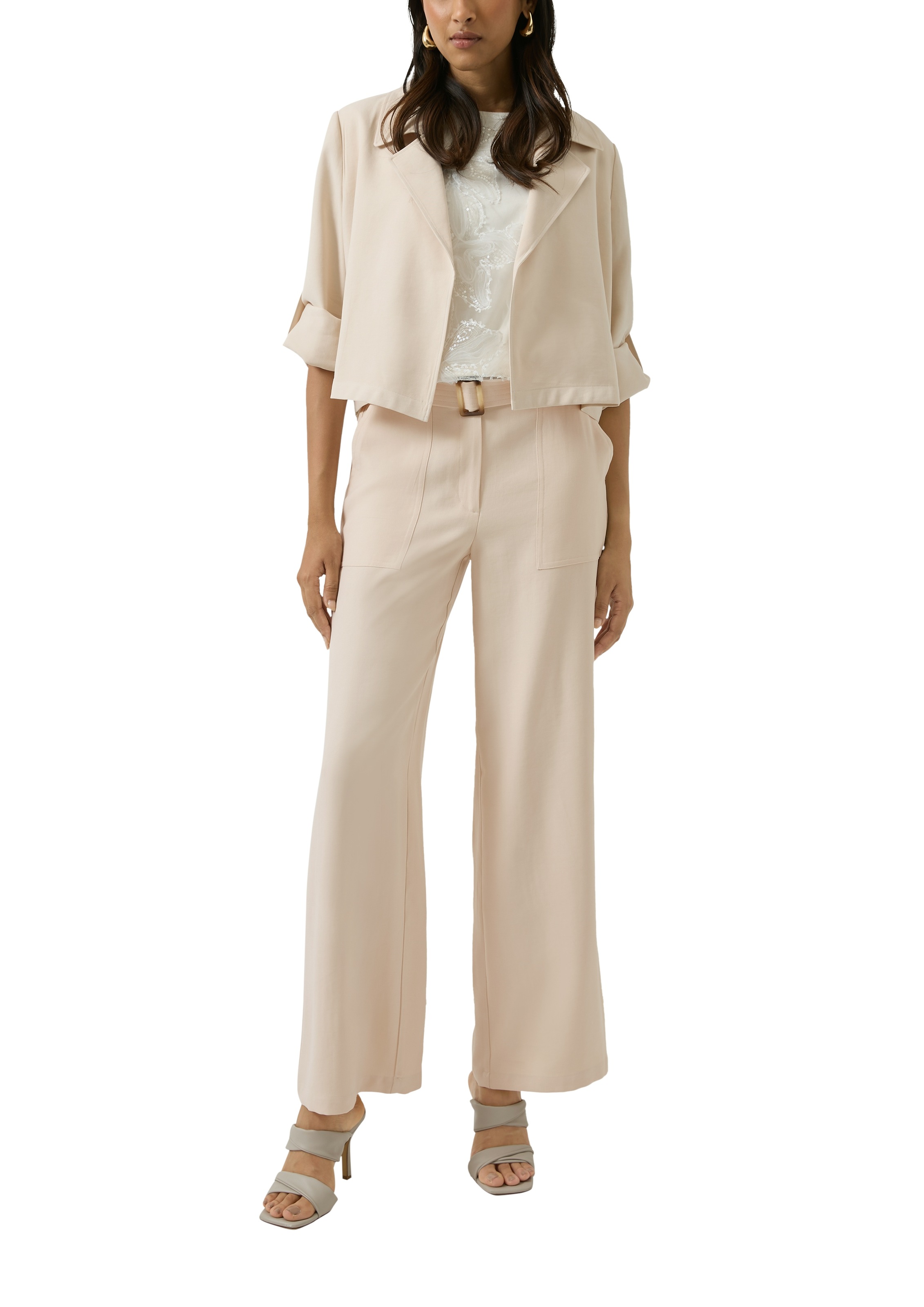 s.Oliver BLACK LABEL Stoffhose  mit Bindegürtel und weitem Bein