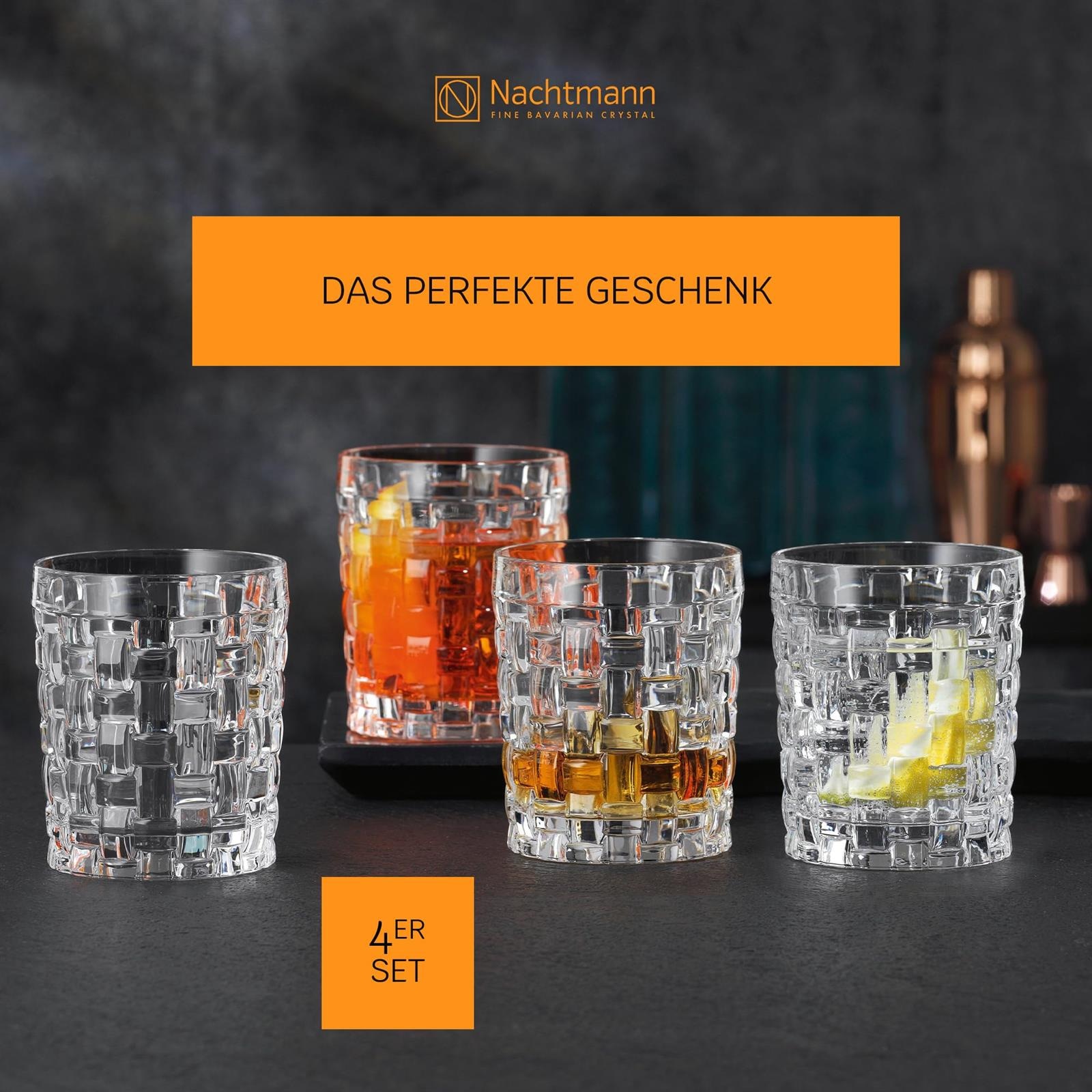 Nachtmann Whiskyglas »Whiskygläser Bossa Nova 330 ml 4er Set transparent« Erhöhte Bruchfestigkeit, Kristallglas, spülmaschinenfest