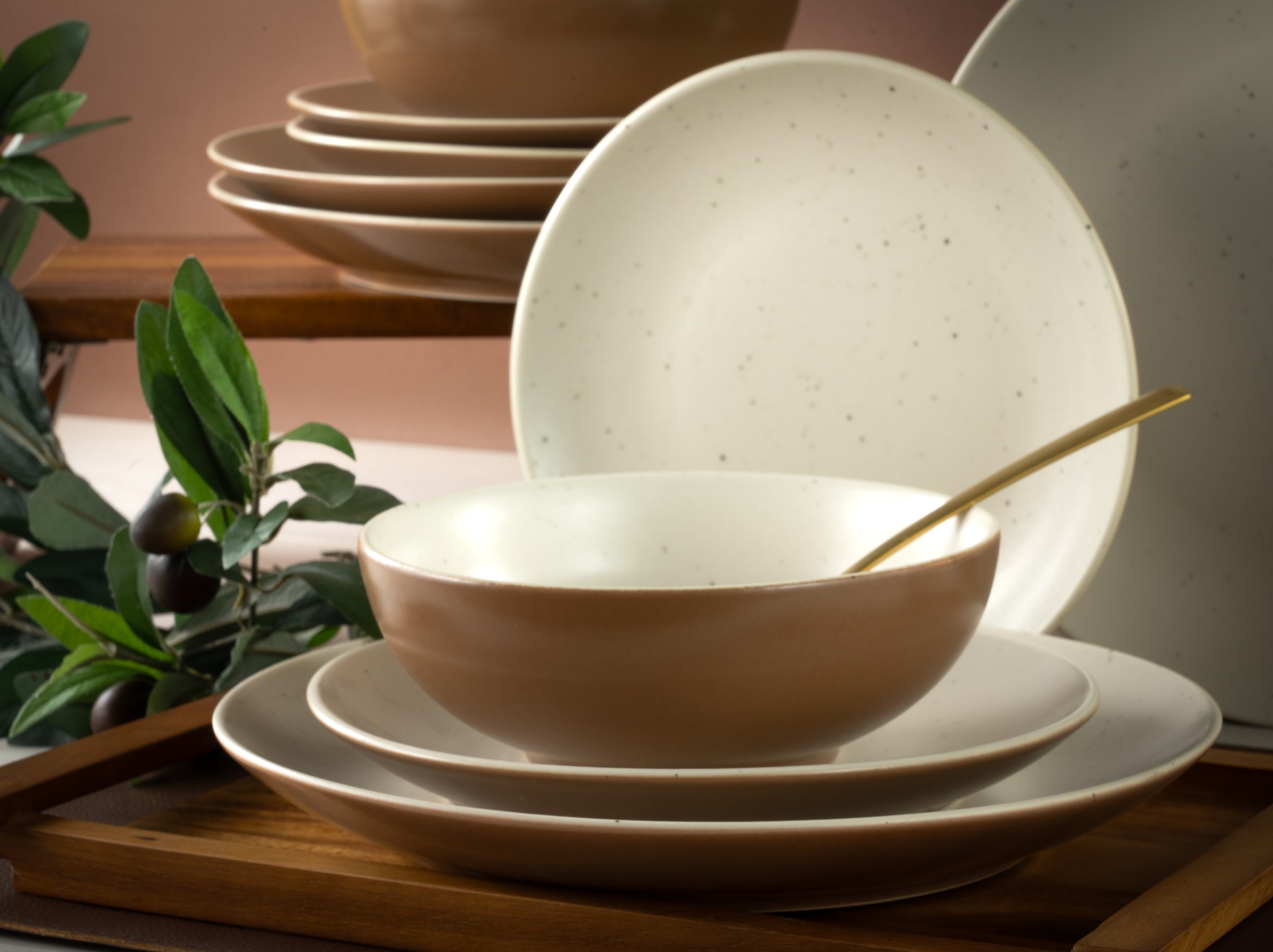 CreaTable Kombiservice »Geschirr-Set Sand Dunes«, (Set, 16 tlg., Kaffeeservice und Tafelservice im Set, für 4 Personen), Service, handwerklicher Töpfercharakter, 16 Teile, für 4 Personen