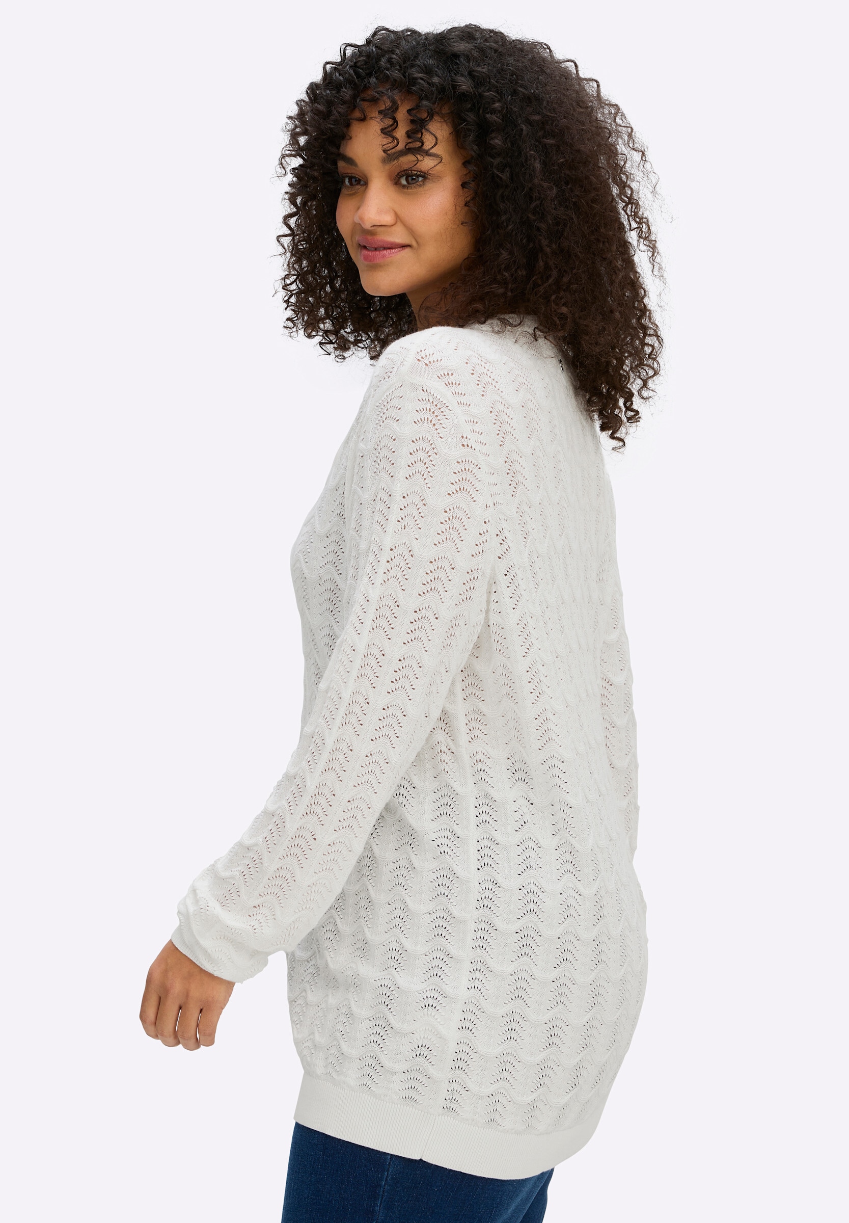 Sheego Strickpullover »Pullover Ajourpullover mit kurzer Knopfleiste«