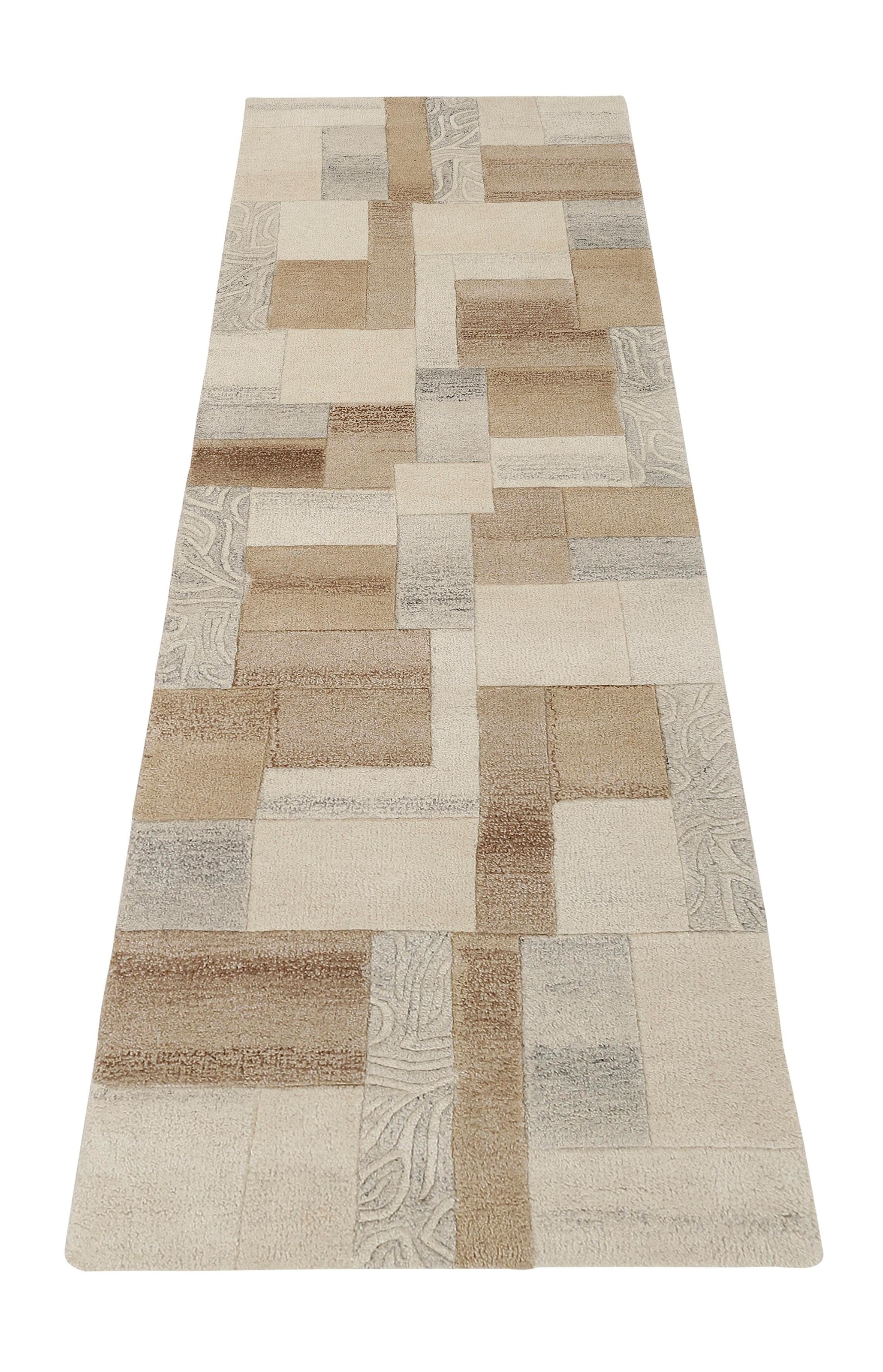 Läufer »Lola, Wolle, handgearbeitet, Patchwork Design«, rechteckig, 12 mm Höhe, Teppich-Läufer, handgetuftet, Flur, Brücke