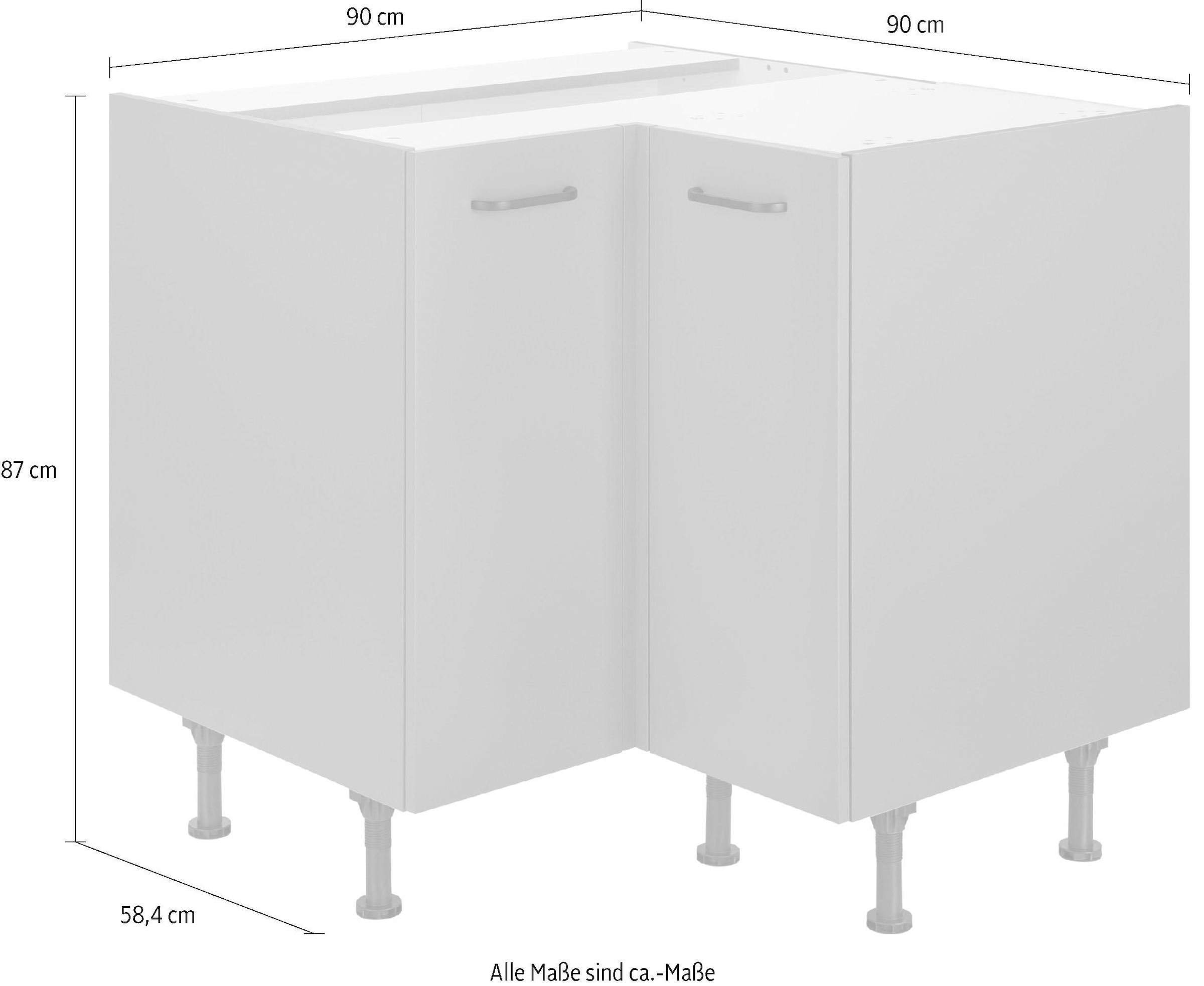 OPTIFIT Eckunterschrank »Elga«, mit Soft-Close-Funktion, höhenverstellbaren Füße, Breite 90x90 cm