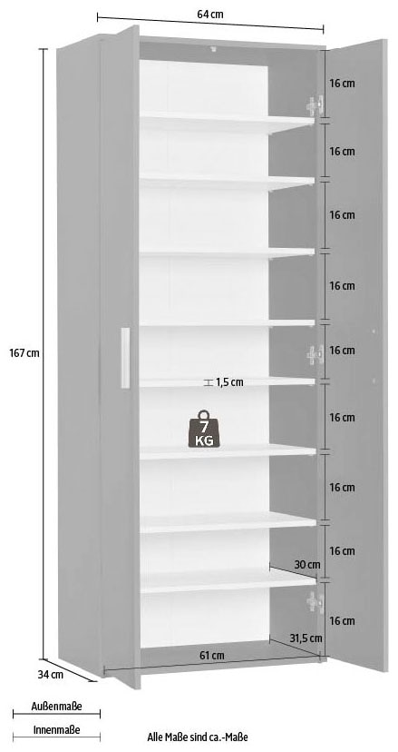 Procontour Schuhschrank »Schrank Clara BESTSELLER!«, (OTTOs Choice), Höhe 167cm, mit variabel verstellbaren Einlegeböden