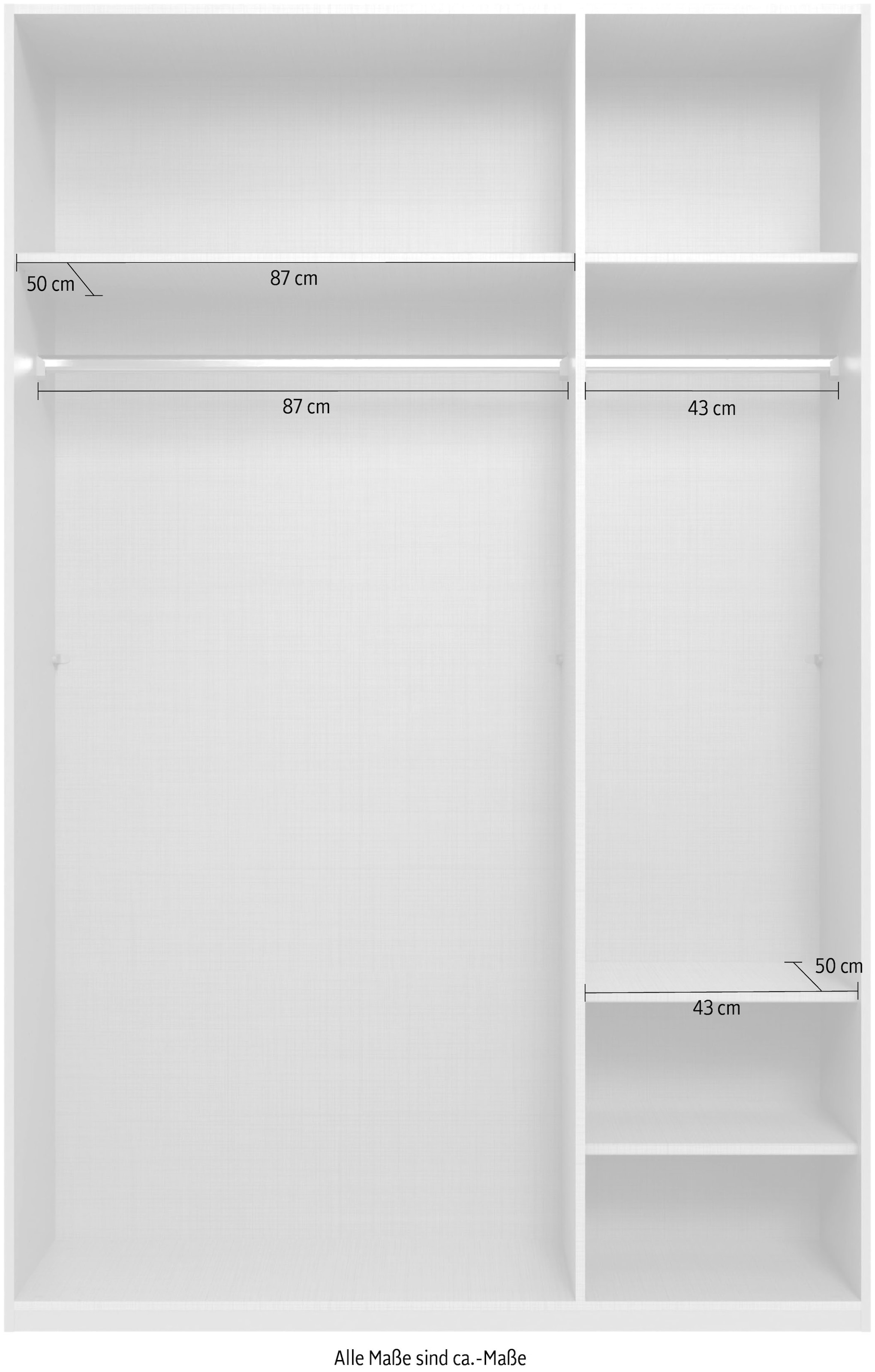 Wimex Kleiderschrank »Mugano, in 5 Breiten und 2 Höhen, Made in Germany«, (in Basic oder Premium Ausstattung mit 2 weiteren Einlegeböden), mit langen Griffstangen aus Metall, wahlweise mit oder ohne Spiegel