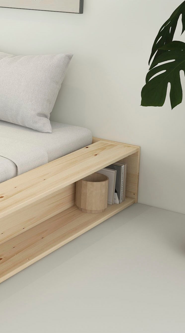 Home affaire Stauraumbett »Erno, Massivholzbett, Futonbett, 275KG belastbar«, (Breite/ Belastbarkeit: 120cm/275 KG, 180cm/275 KG), mit Lattenrost, Massivholz, FSC® zertifiziert, viel Stauraum + Ablagen
