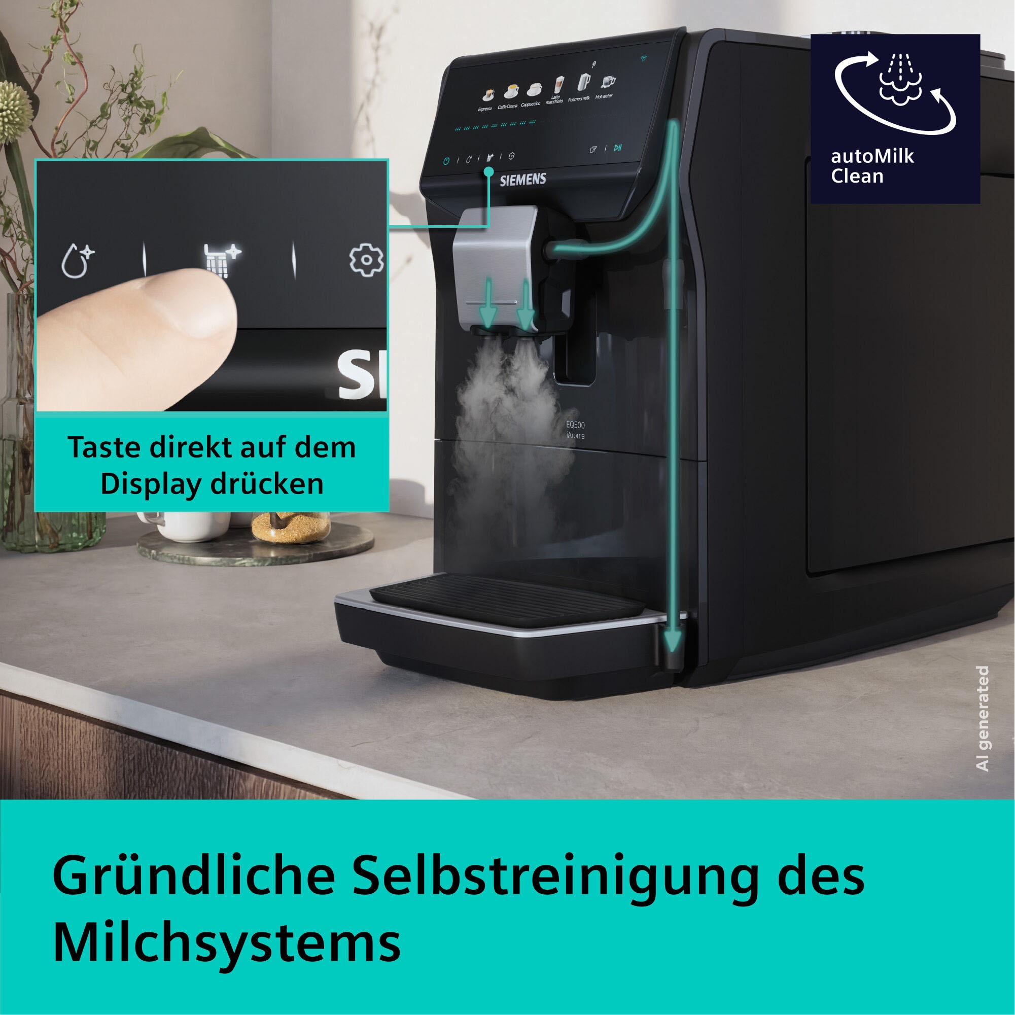 SIEMENS Kaffeevollautomat »EQ500 TP551E07, Doppeltassenfunktion, 6 Getränke, einfache Reinigung« mit Milchschlauch, Keramikmahlwerk, entnehmbare Brüheinheit, Schwarz