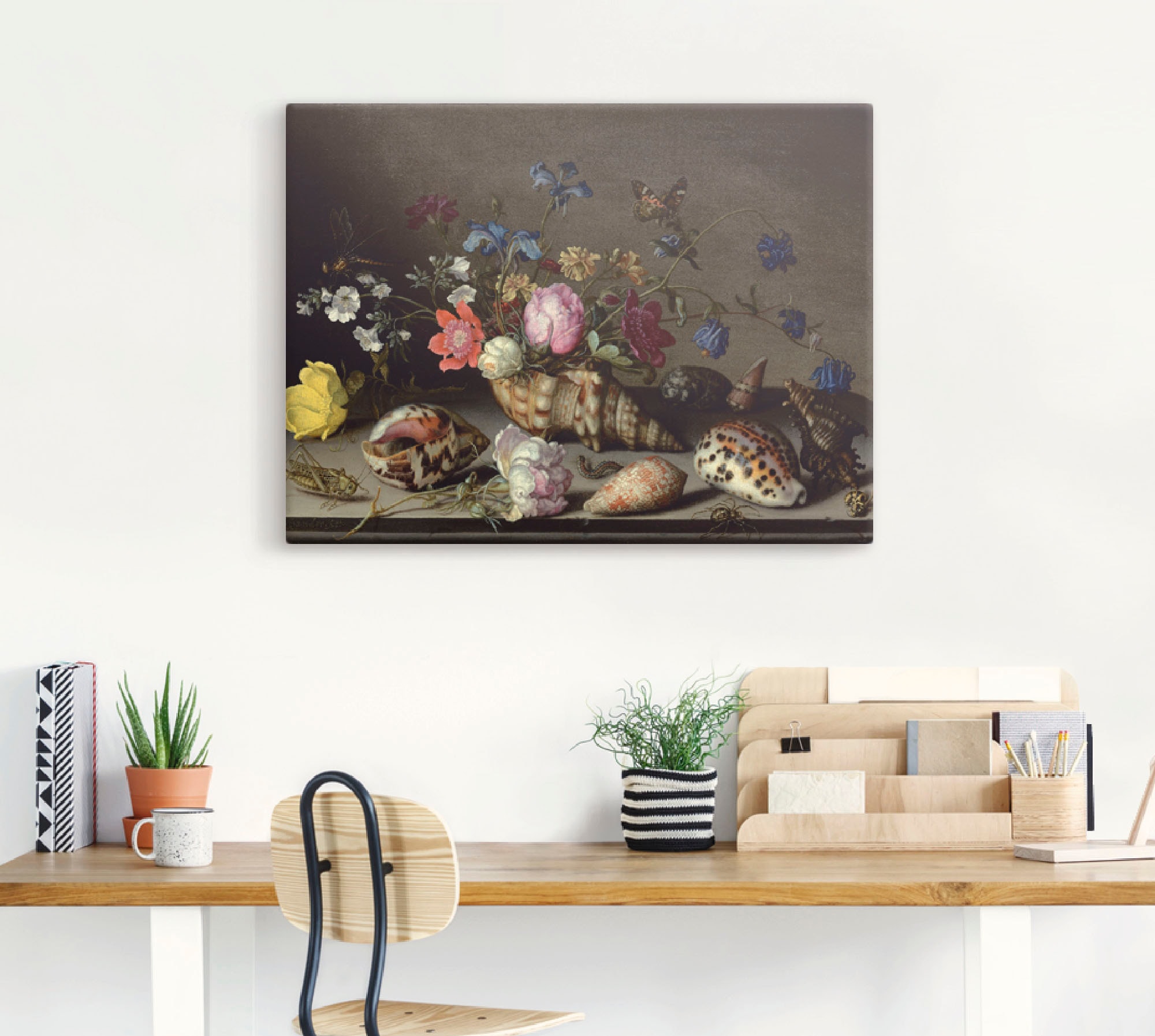 Artland Leinwandbild »Blumen, Muscheln und Insekten«, Arrangements, (1 St.), auf Keilrahmen gespannt