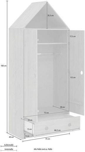 Lüttenhütt Jugendzimmer-Set »Alpi«, (Spar-Set, 3 tlg.), Hochbett, Schreibtisch und Kleiderschrank in Hausoptik, platzsparend