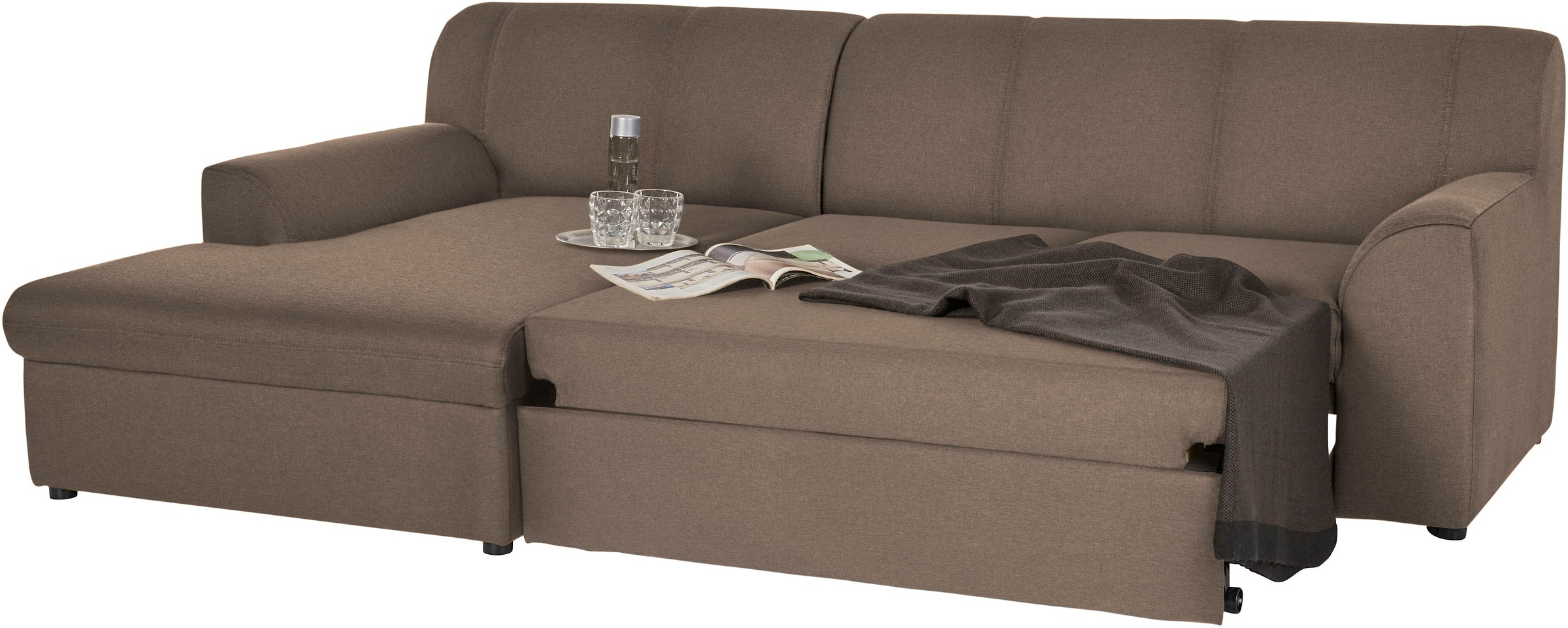 DOMO collection Ecksofa »Topper, elegant und zeitlos, kompaktes Stellmaß 245/155cm, L-Form«, mit Recamiere, wahlweise mit Schlaffunktion