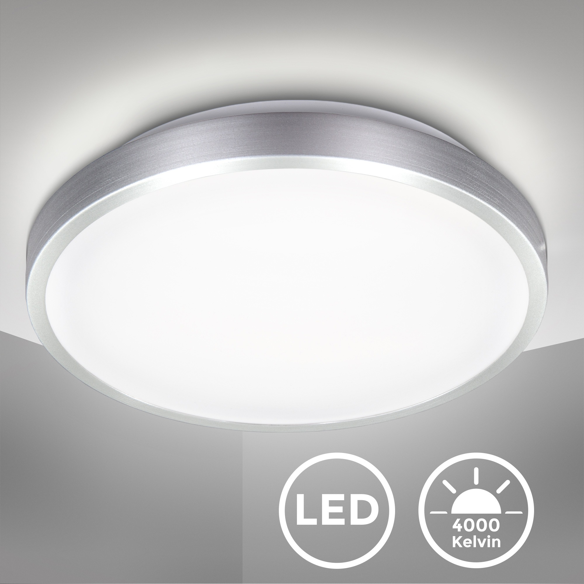 B.K.Licht LED Deckenleuchte, Material: Kunststoff-Metall, Farbe: weiß-titan, inkl. 1 x LED-Platine, 15 Watt, 1.500 Lumen, 4.000 Kelvin, nicht dimmbar