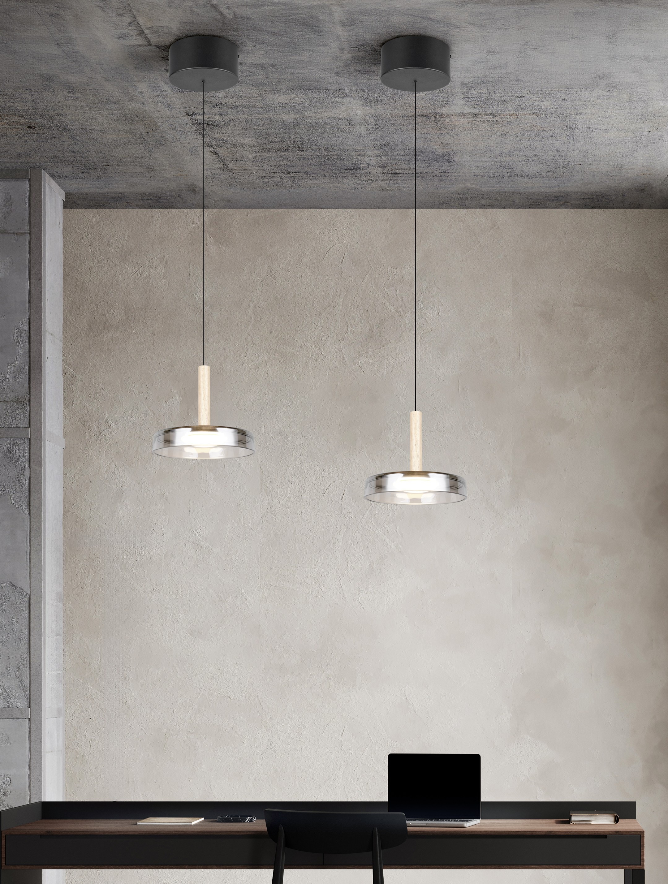 TRIO Leuchten LED Pendelleuchte »CELESTE dimmbare LED Hängelampe aus Metall Glas & Holz, 10W 1100 Lumen« LED-Board 1 Stk. Warmweiß einfach höhenverstellbar von 50-200 cm, Ø 22cm, 3-Stufen Dimmfunktion