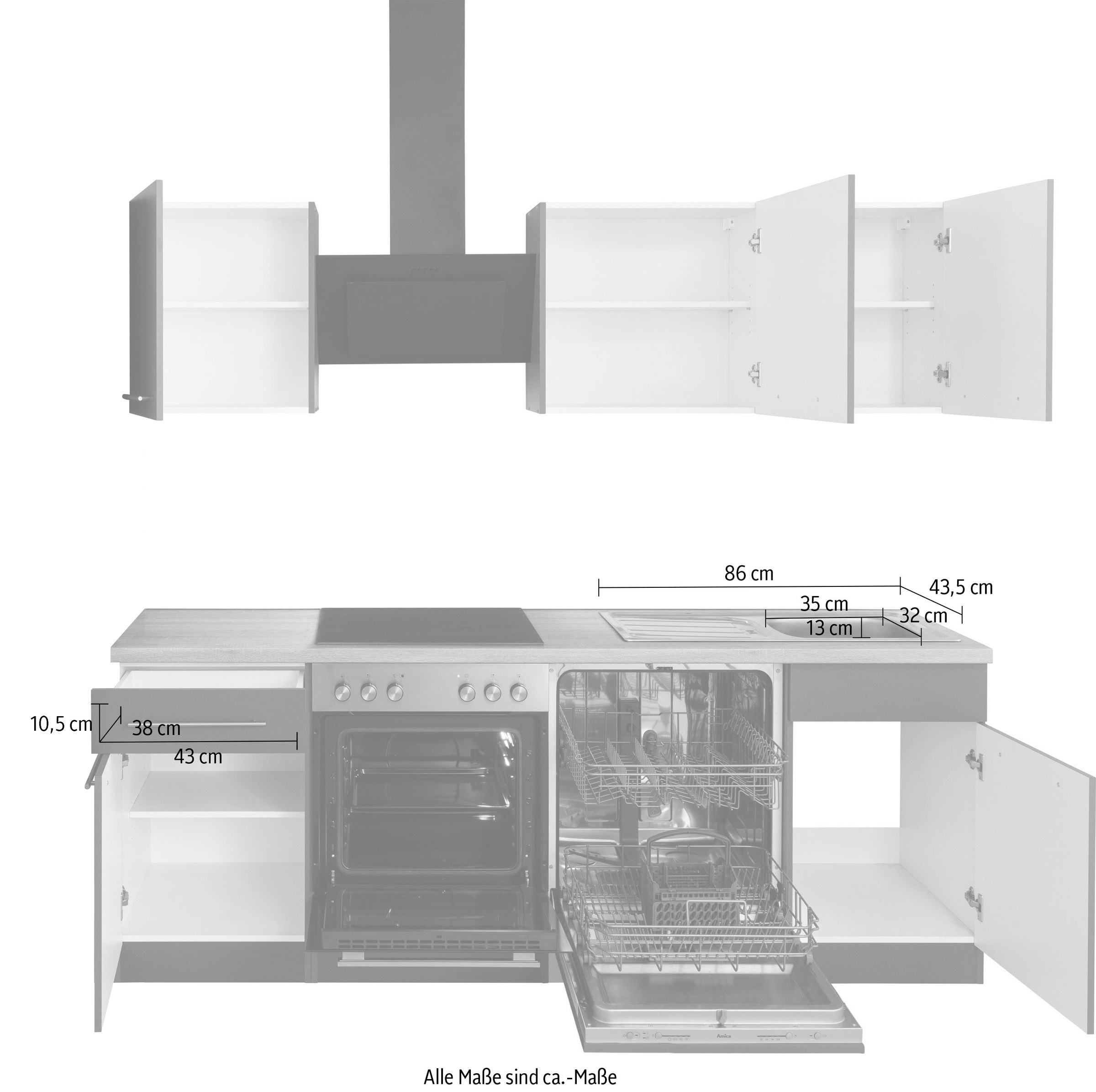wiho Küchen Küchenzeile »Unna«, ohne E-Geräte, Breite 220 cm