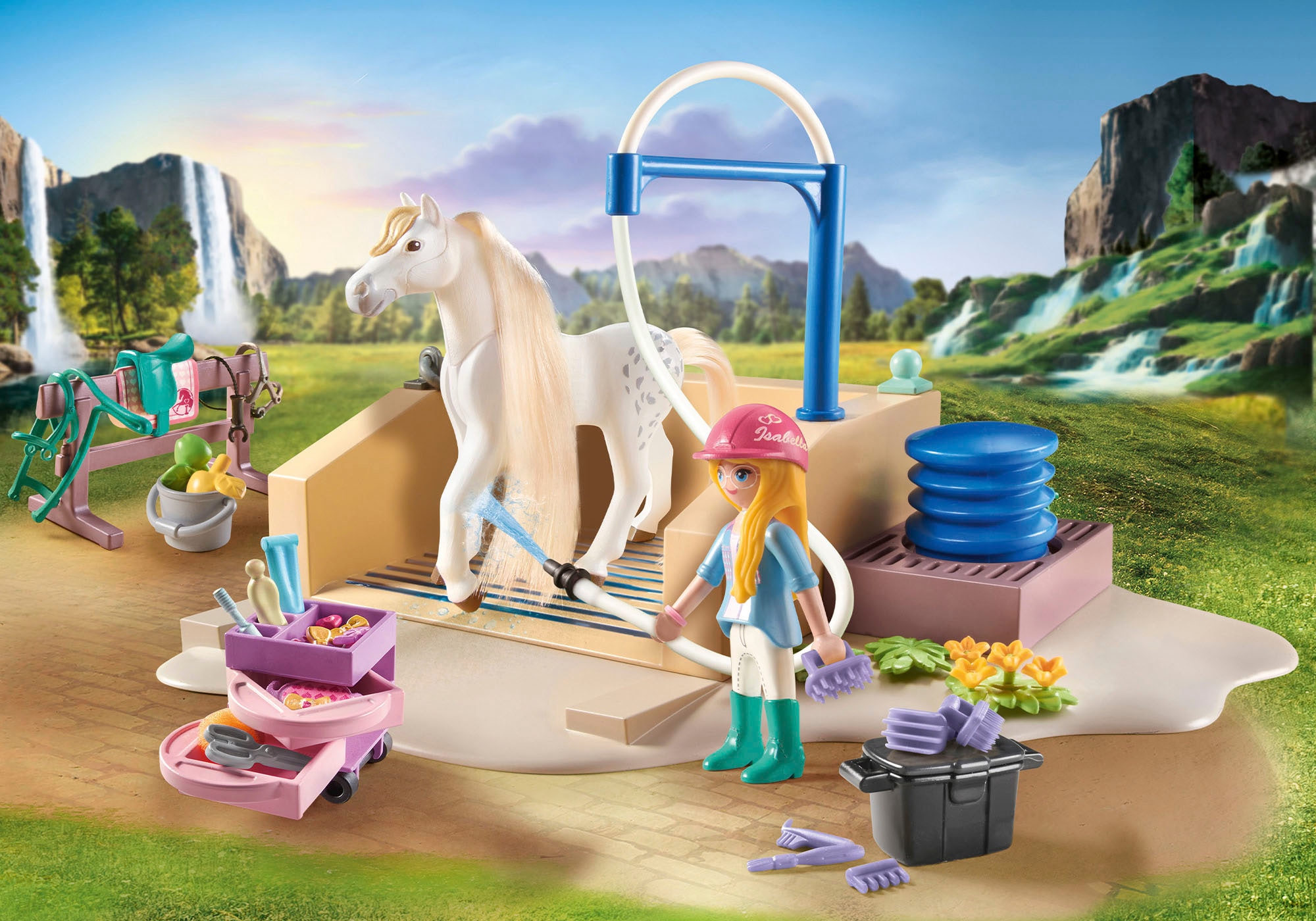 Playmobil® Konstruktions-Spielset »Isabella & Lioness mit Waschplatz (71354), Horses of Waterfall«, (86 St.), teilweise aus recyceltem Material