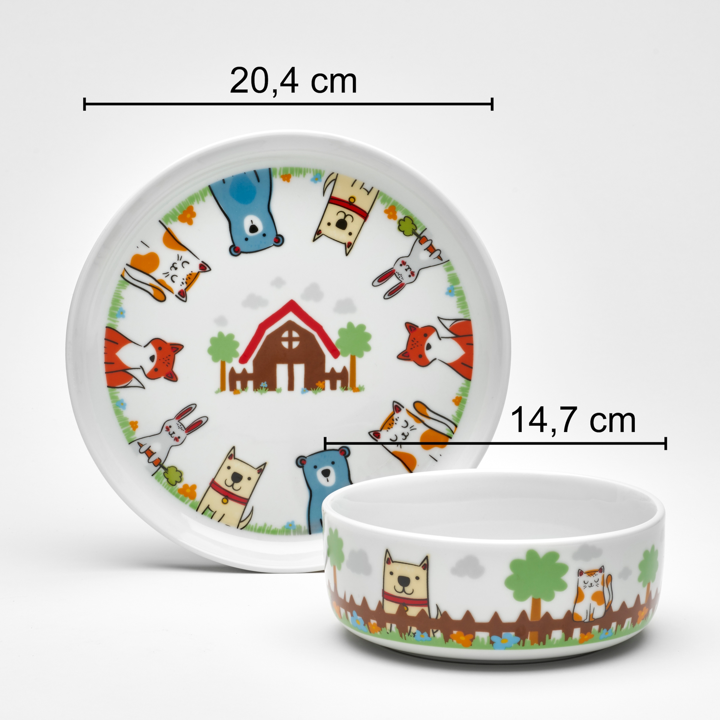 van Well Kindergeschirr-Set »Kinderset Fuchs und Freunde, 3-teilig, Geschirr-Set, Service« mit farbenfrohem Dekor, spülmaschinen- und mikrowellengeeignet