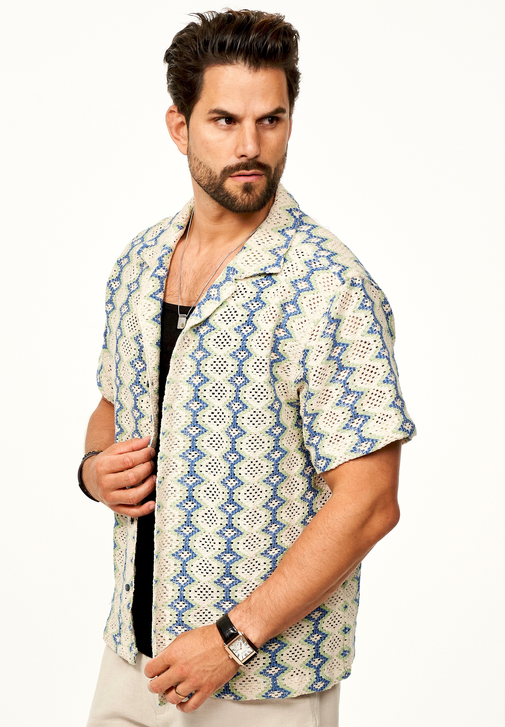 SOULSTAR Kurzarmhemd »Freizeithemd als Kurzam Strick Hemd im Retro-Look - Strick Polo-Hemd Overshirt im Regular-Fit für Herren« Herren Strick Polo-Hemd T-Shirt im Regular-Fit Overshirt