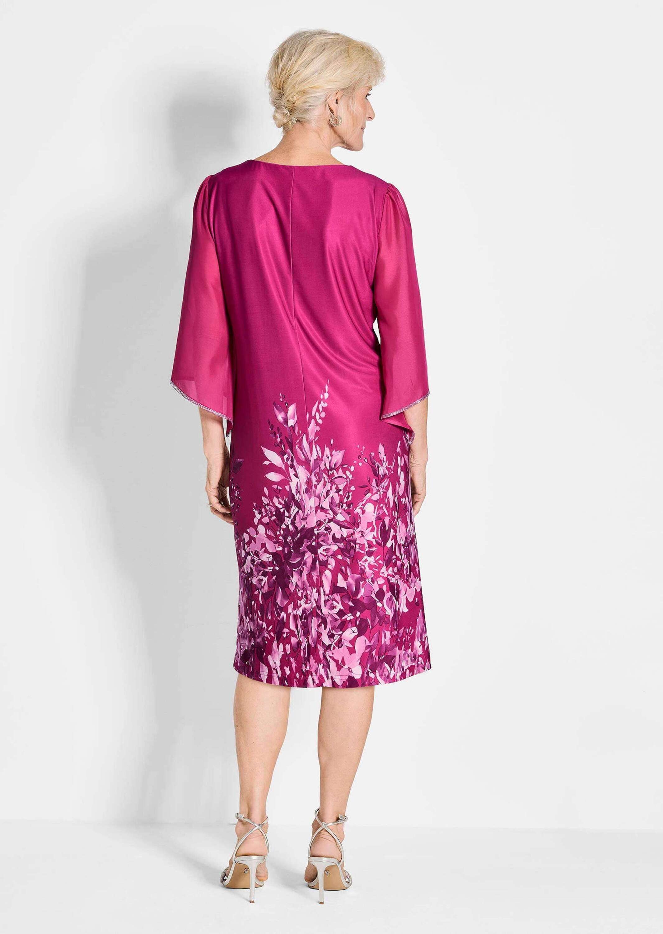 GOLDNER Sommerkleid »Kurzgröße Pinkes edles Chiffon-Kleid mit 3/4-Arm«