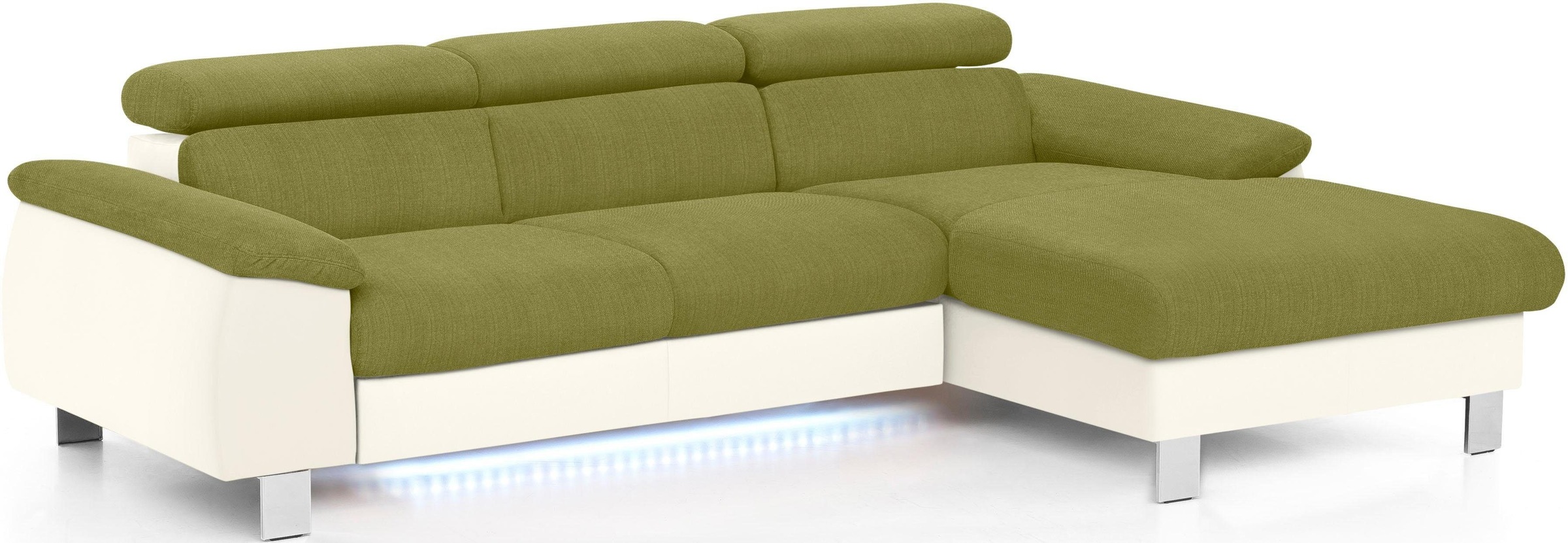 COTTA Polstergarnitur »Komaris L-Form, B: 242 bzw. 100 cm (Set: Ecksofa & Hocker)«, (Set), mit Kopfteilverstellung, optional Bettfunktion, Bettkasten & Licht