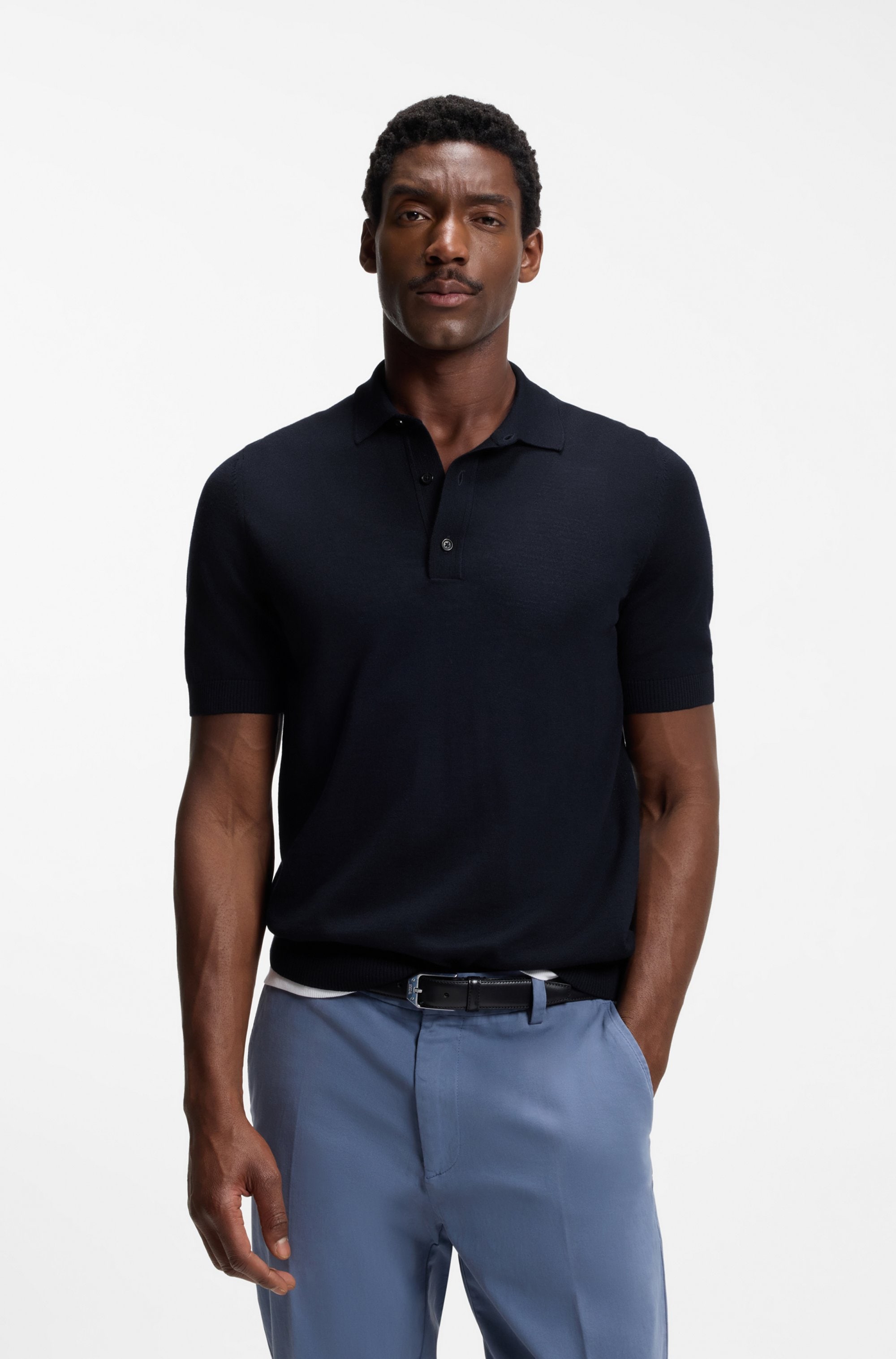 BOSS Kurzarmpullover »Nolano« aus Schurwolle, Polokragen