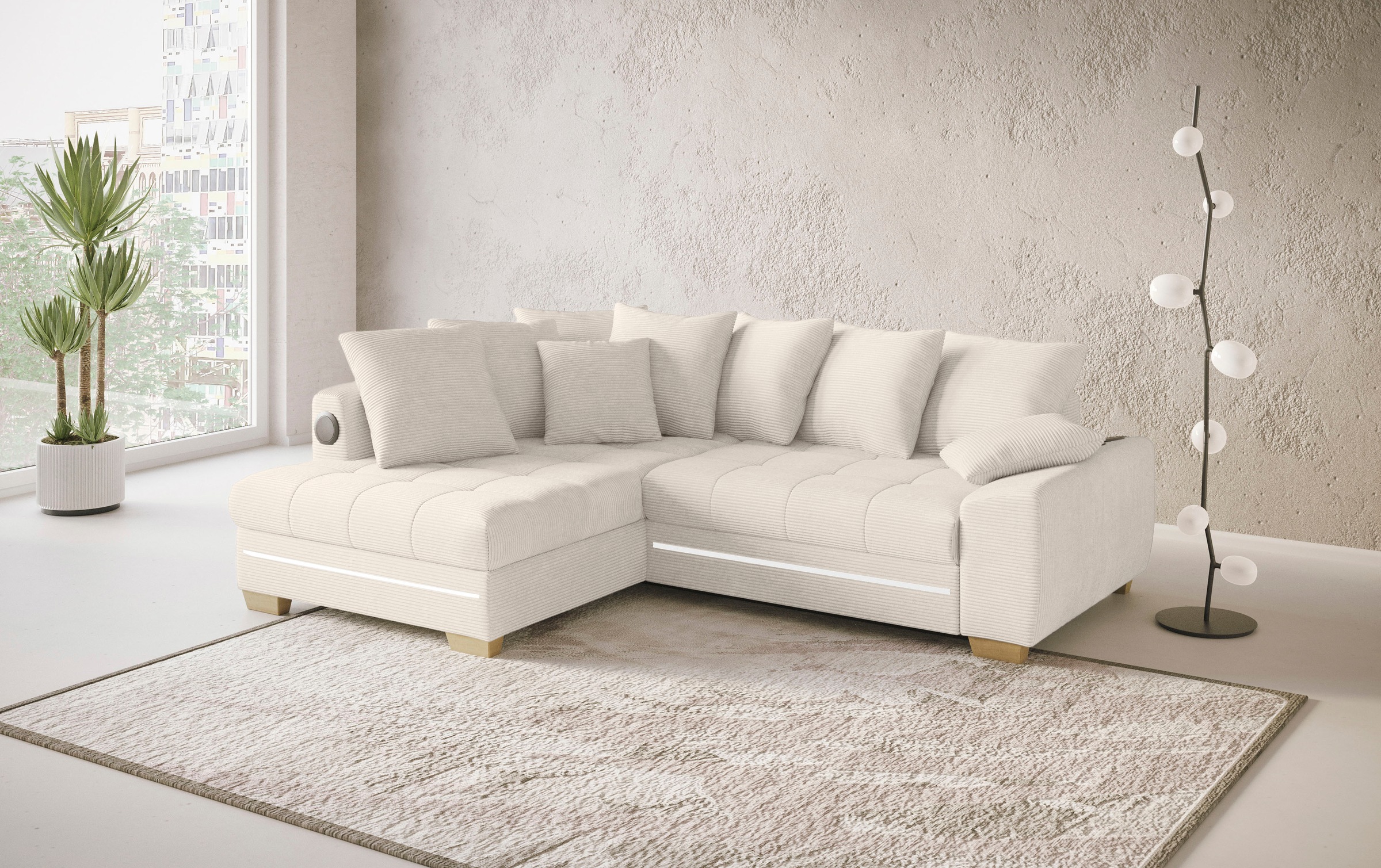 Mr. Couch Ecksofa »Nikita II, L-Form«, mit Kaltschaum, RGB-LED, Soundsystem, wahlweise mit Bett, Bettkasten