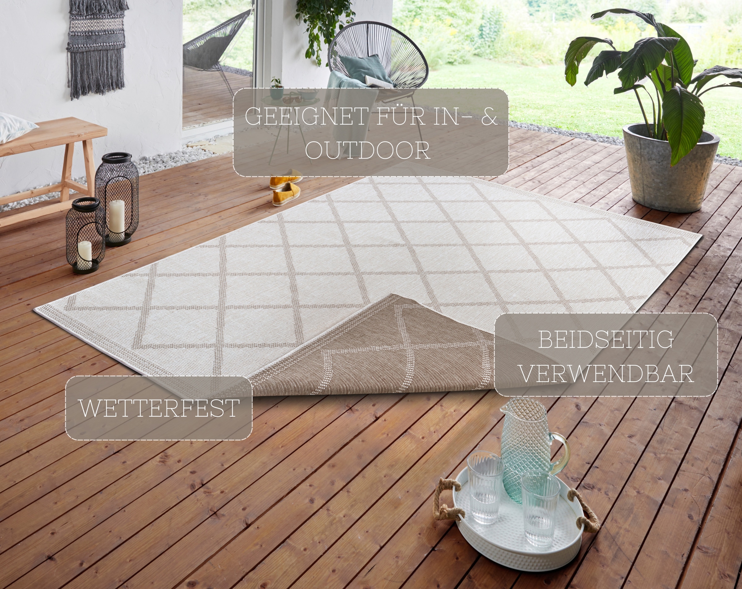 HANSE Home Teppich »Corsica Wendeteppich« rechteckig 5 mm Höhe In-& Outdoor, Wetterfest, Balkon, Läufer, Wohnzimmer, Wasserfest