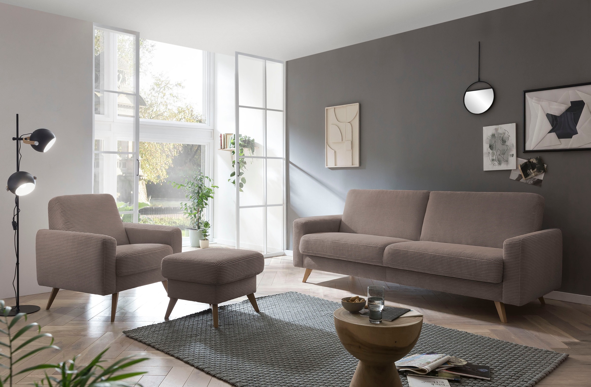 exxpo - sofa fashion 3-Sitzer »Samso, elegant und bequem, aktueller Cord Bezug, Kippcouch«, hochwertige Verarbeitung, Schlafsofa inkl. Bettfunktion und Bettkasten