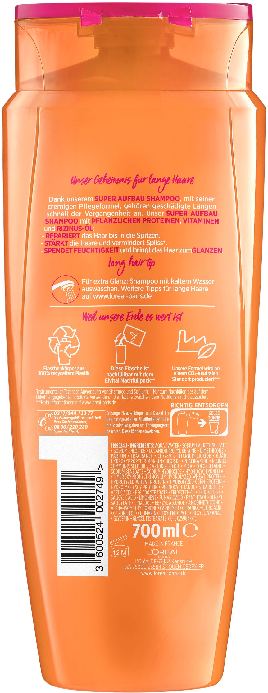 L'ORÉAL PARIS Haarshampoo »Elvital Dream Length Shampoo«, (Packung, 6 tlg.), Repariert und stärkt das Haar, spendet Feuchtigkeit, bringt Glanz.