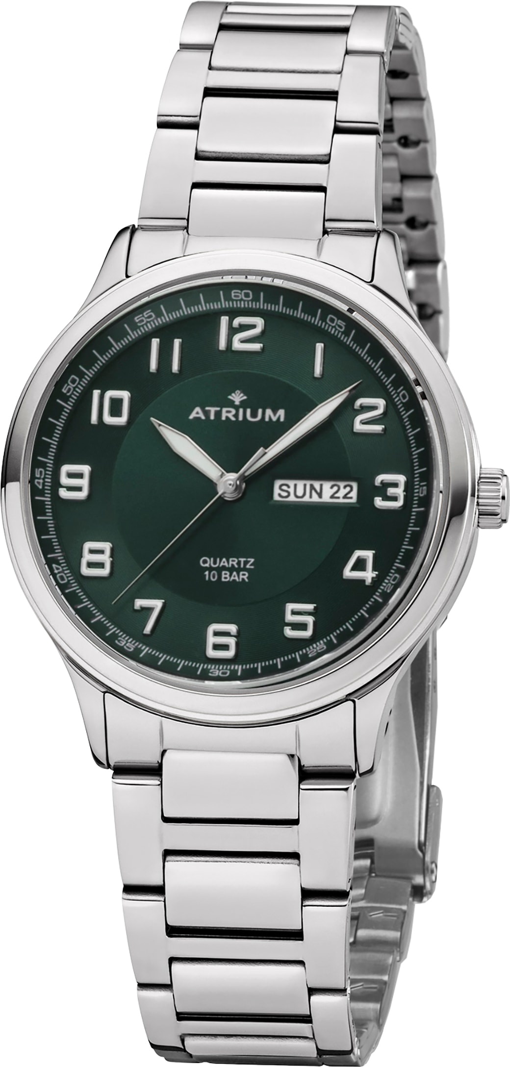 Atrium Quarzuhr Armbanduhr, Herrenuhr, Edelstahlarmband, analog, Wochentag, Tag