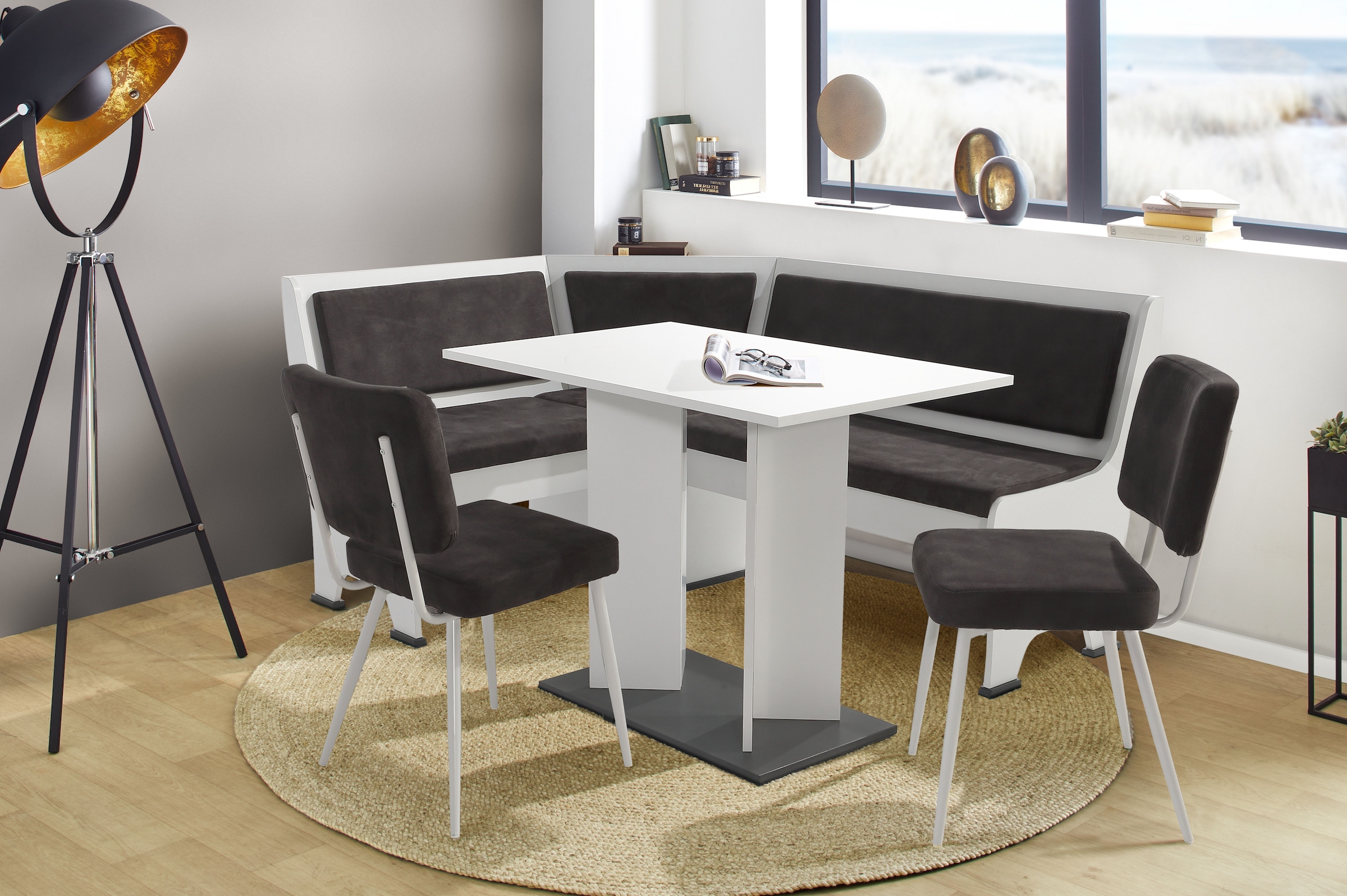 OTTO home Eckbankgruppe »Theo (Set, 4-tlg. Tisch, Bank und 2 Stühle) 2 Farben wählbar« Bank links/rechts montierbar, mit Stauraum, Stühle im 2er Set