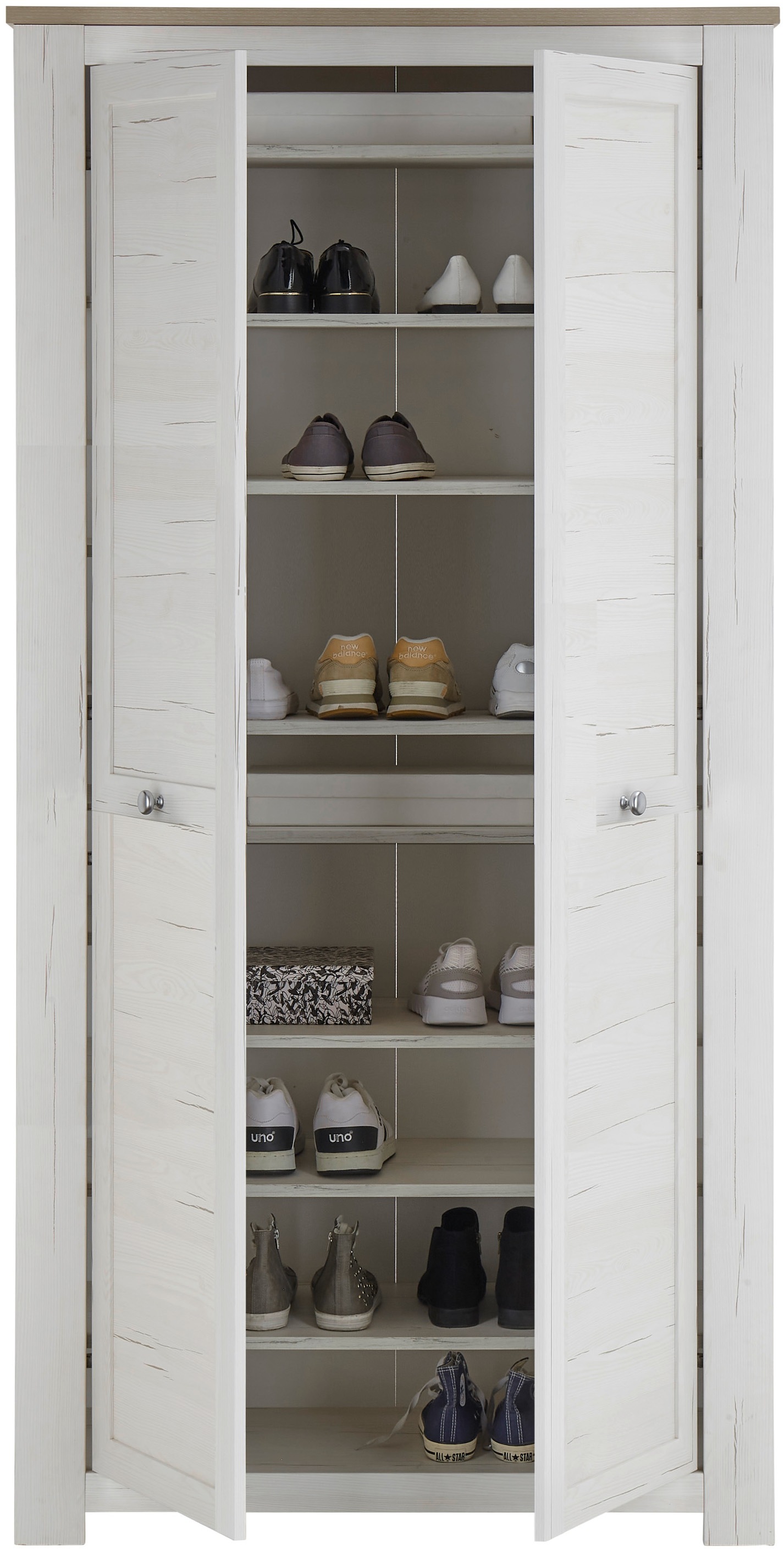 HBZ Schuhschrank »Brixen im Landhaustil, BxHxT 98x195x38 cm«, (1 St.), Schuhschrank mit 2 Türen, 7 Einlegeböden, fester Boden