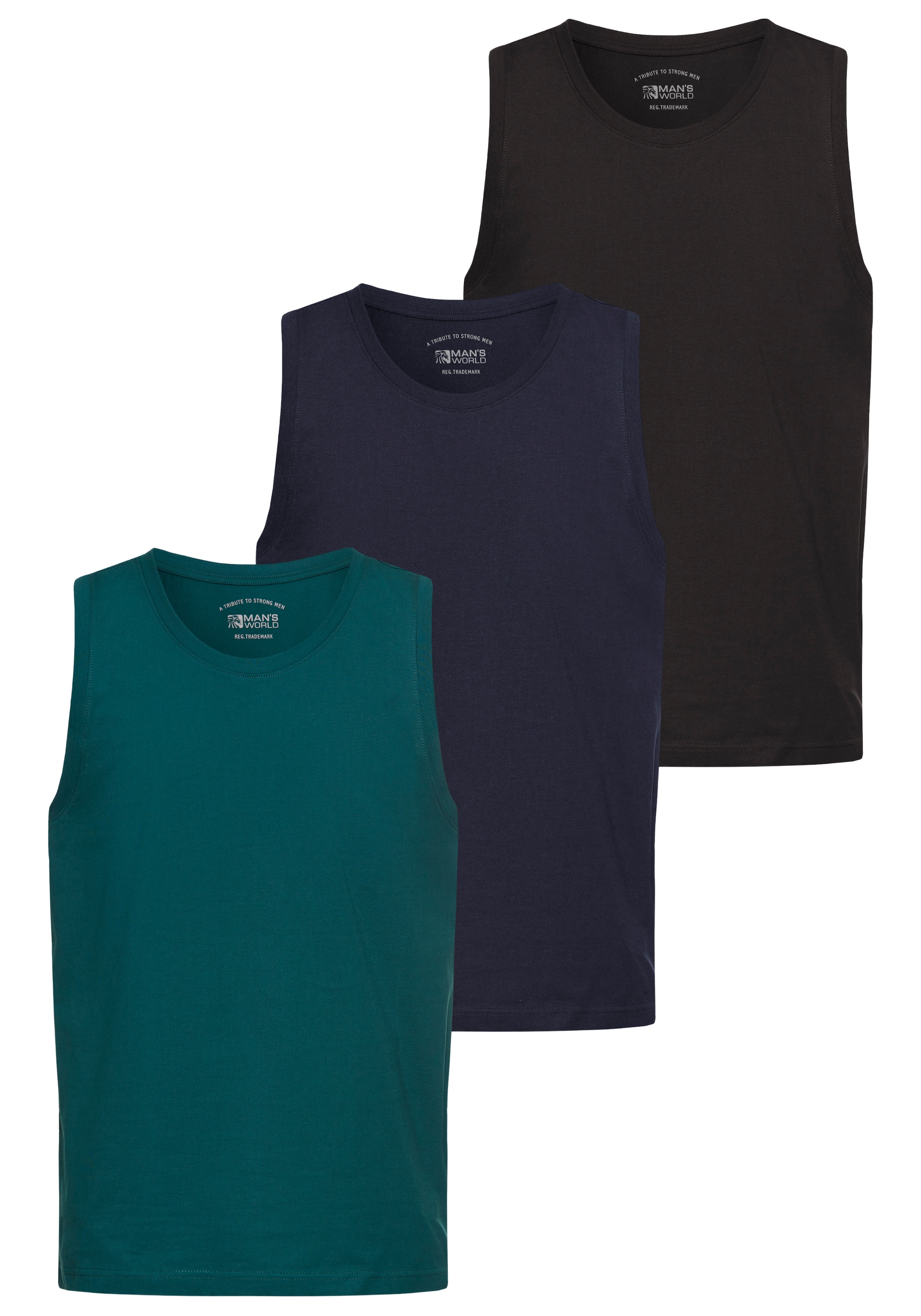 Man's World Muscleshirt, (3er-Pack), schmal geschnitten, Rundhalsausschnitt, aus 100% Baumwolle