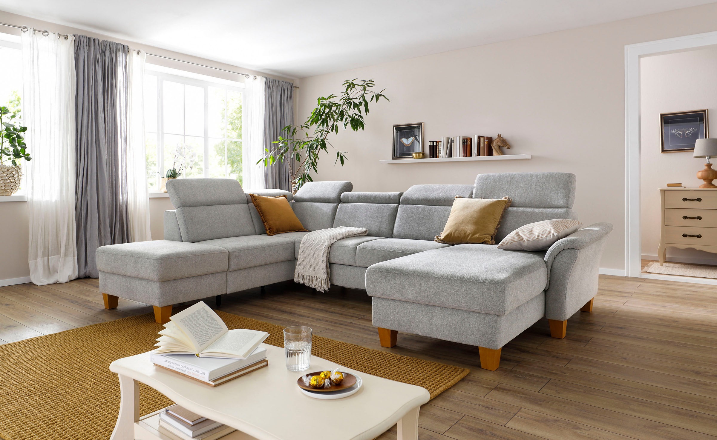 Home affaire Wohnlandschaft »Conville U-Form«, Kopfteilverstellung wahlweise mit Bettfunktion und Bettkasten