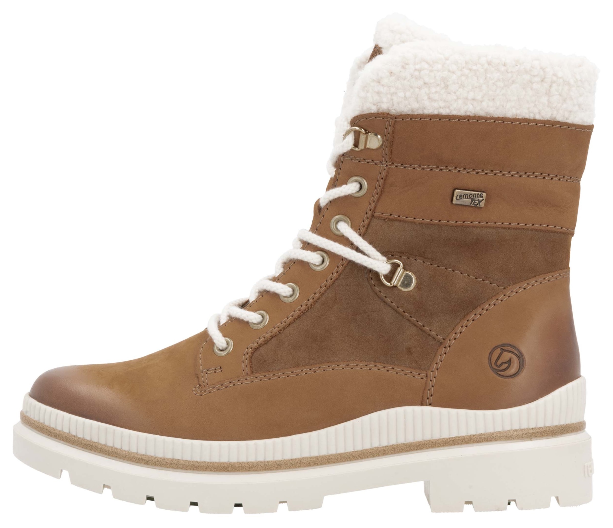 Remonte Winterboots, Blockabsatz, Schnürstiefelette, Outdoorschuh mit Teddyfutter-Besatz