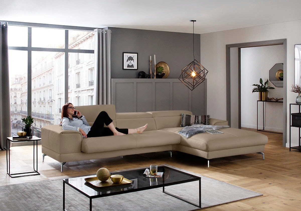 W.SCHILLIG Ecksofa »piedroo, Designsofa mit tollem Sitzkomfort, elegant und bequem, L-Form«, Kopfteilverstellung, wahlweise mit Sitztiefenverstellung, Breite 343cm
