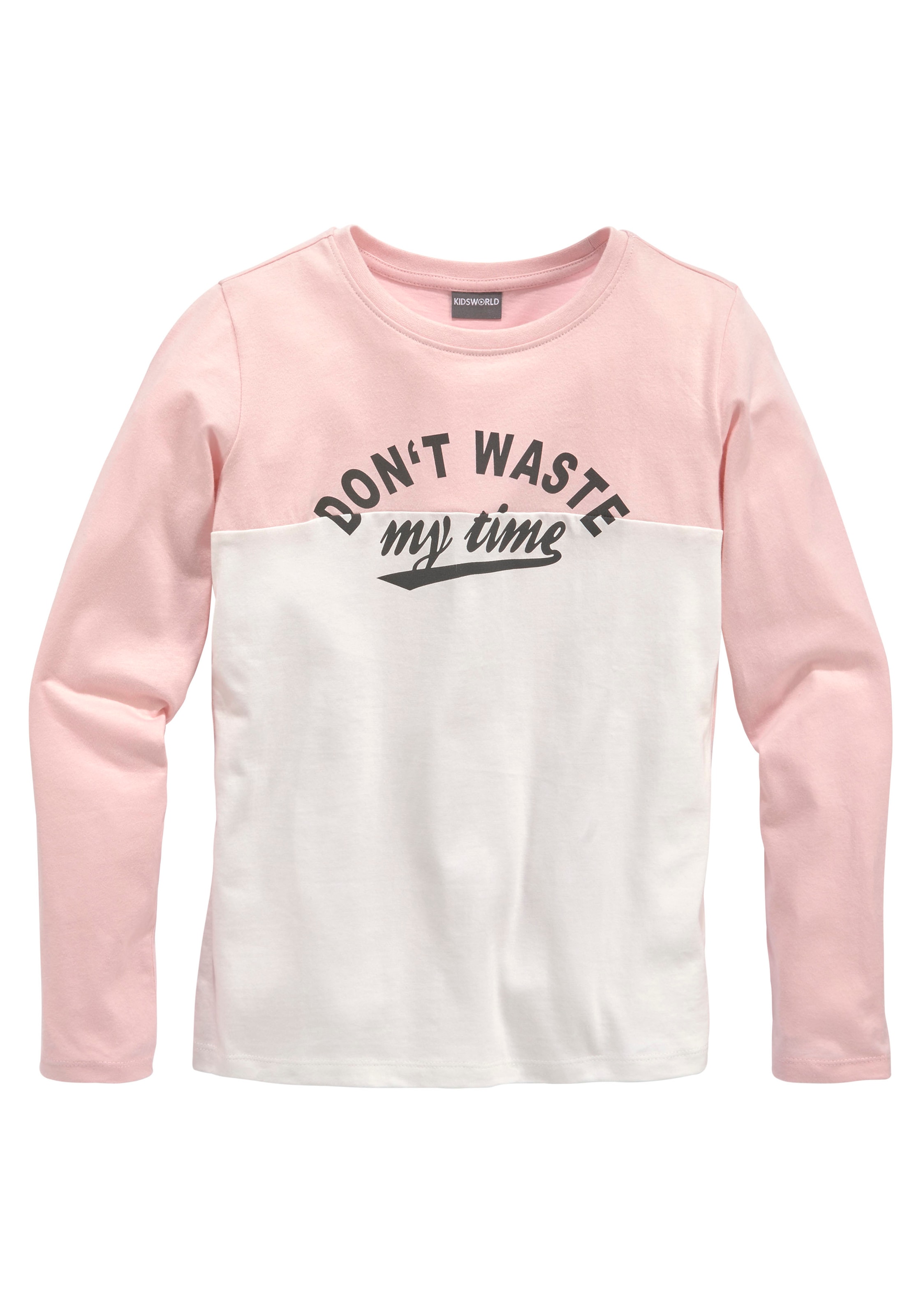 KIDSWORLD Langarmshirt »Mit Sprüche-Druck: Don´t waste my time«, Im modischen Colorblock