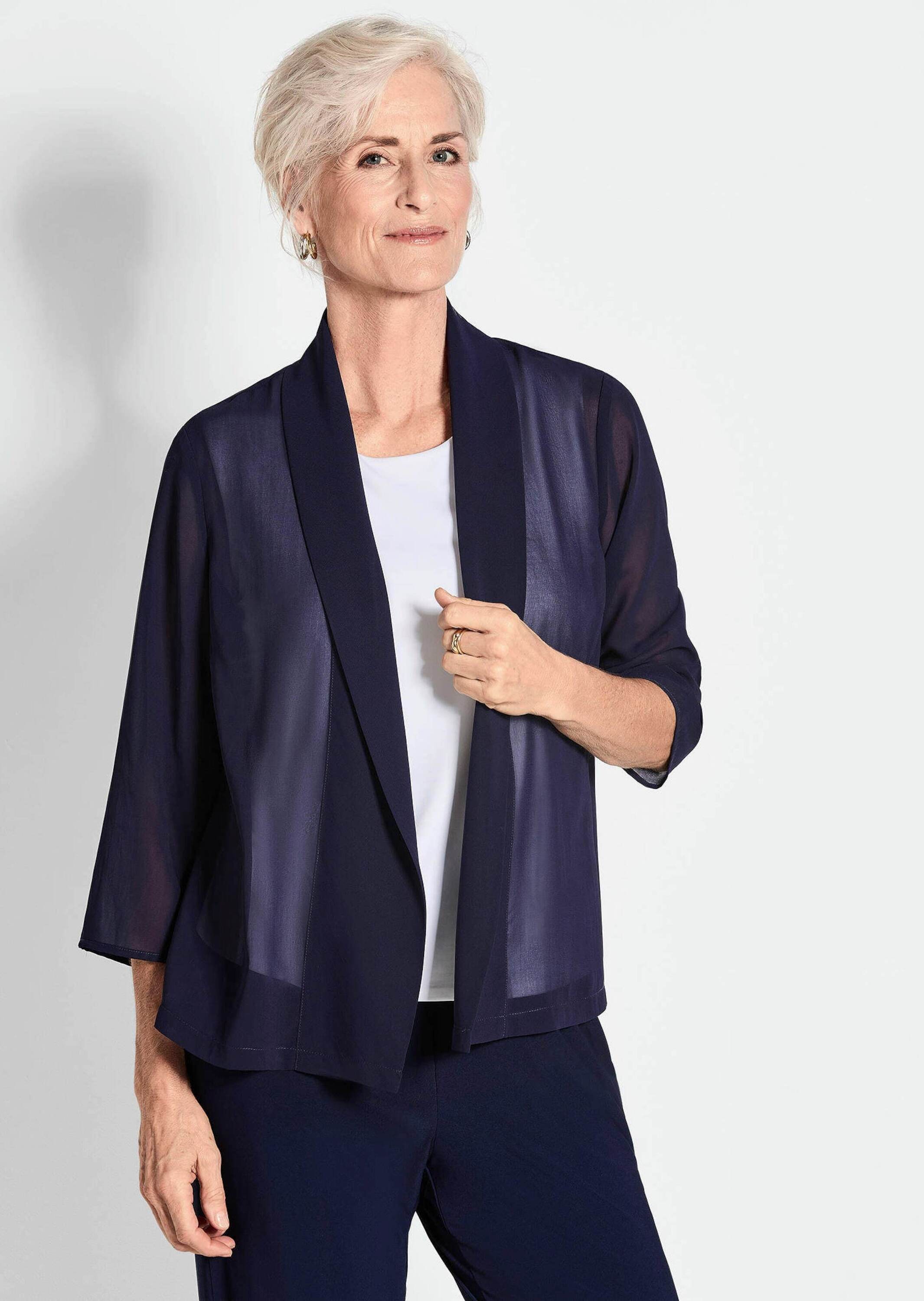 GOLDNER Jackenblazer »Kurzgröße Blaue leichte Jacke mit Schalkragen, Halbarm«