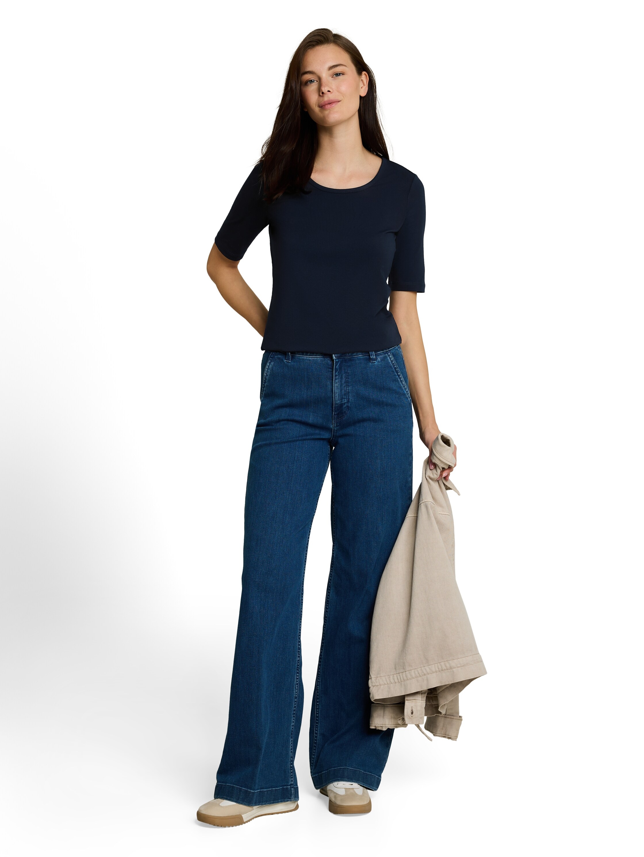 TOM TAILOR T-Shirt Sommershirt mit tiefem Rundhalsausschnitt, unifarben