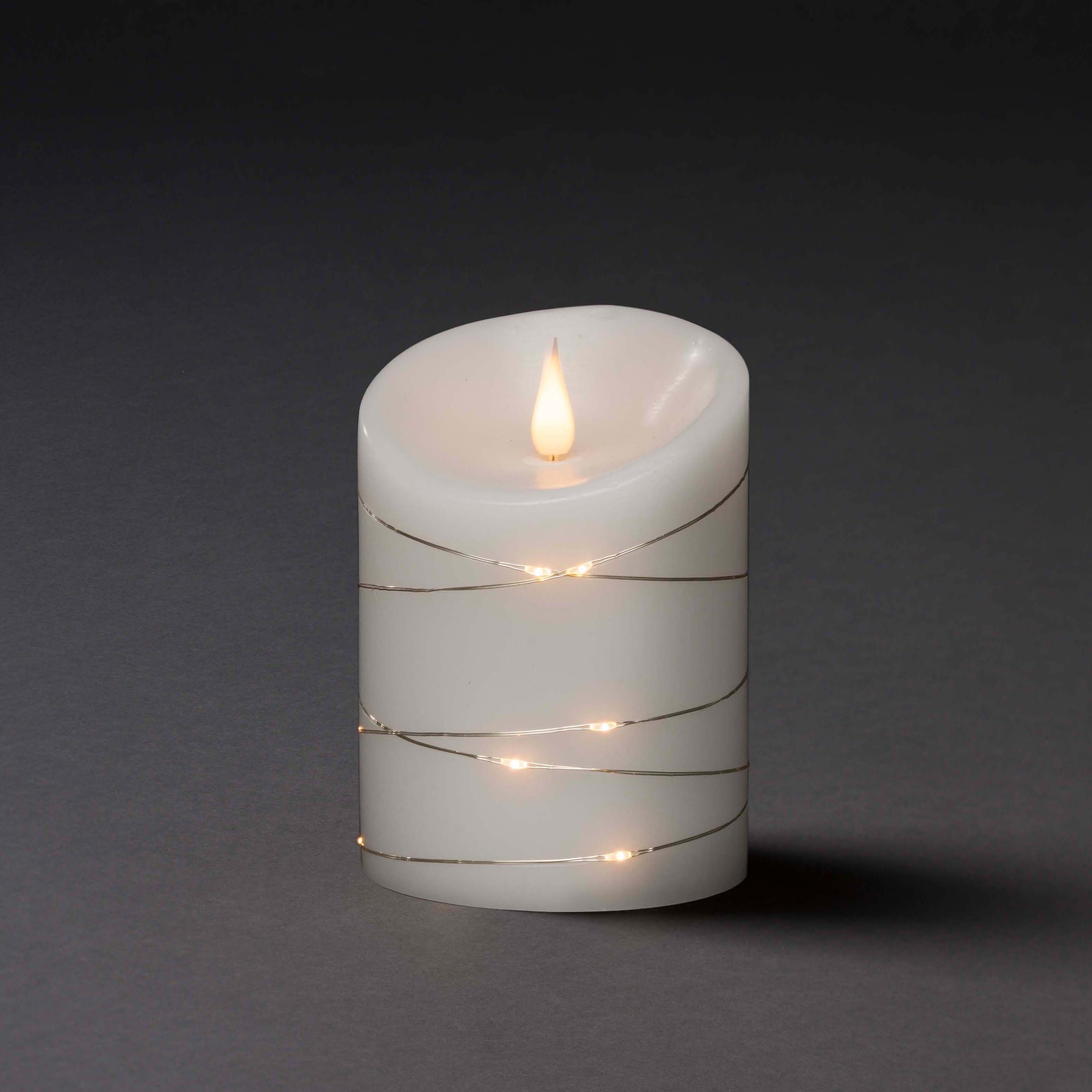 KONSTSMIDE LED-Kerze »Weihnachtsdeko«, und Flamme umwickelt silberfb. LED 3D Echtwachskerze, Rechnung auf mit Draht weiß, kaufen