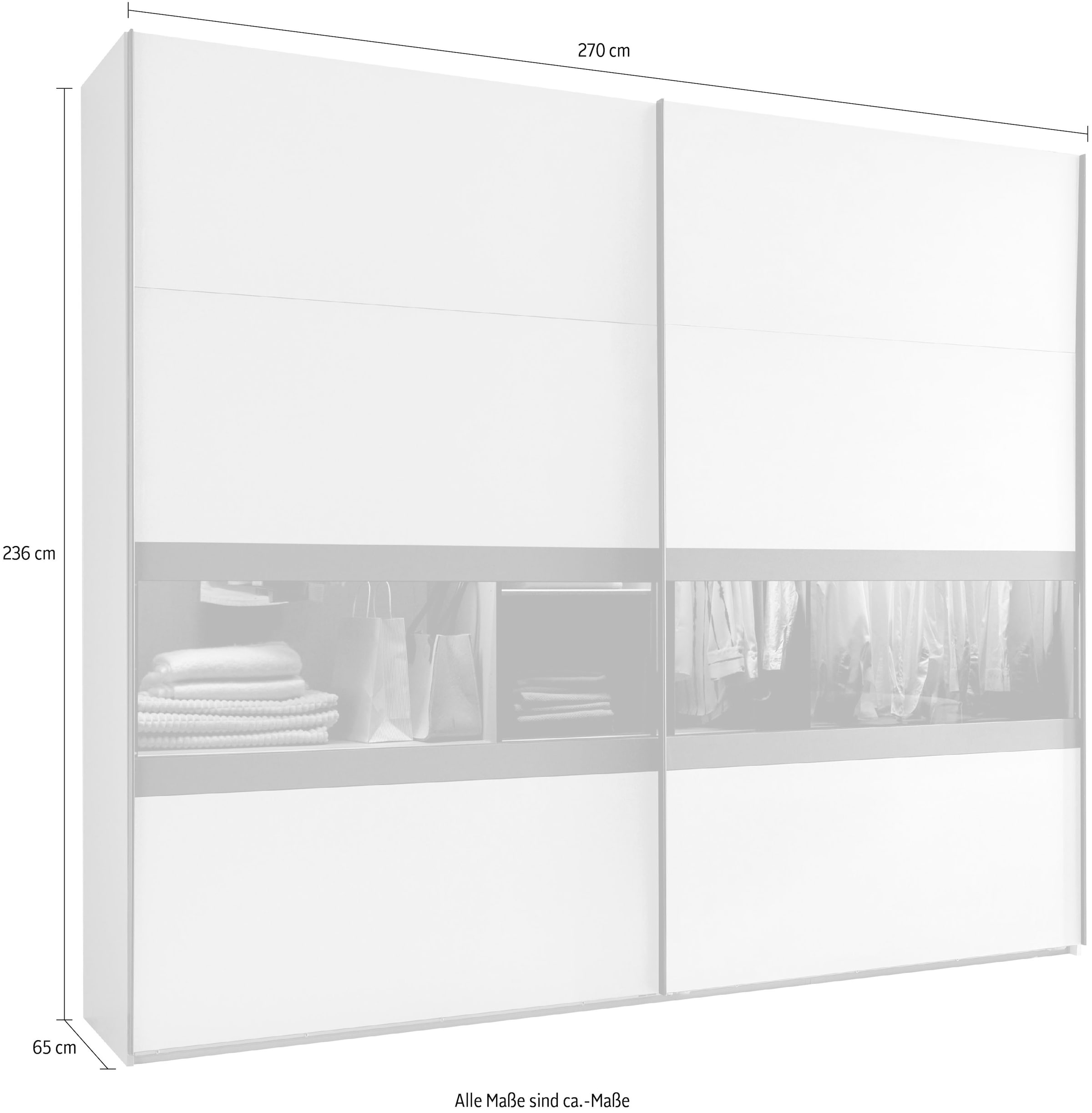 Wimex Schwebetürenschrank »Easy Plus, Kleiderschrank Made in Germany«, mit Glaseinsatz/ Rauchglas, viele Breiten zur Auswahl, schwarze Griffe