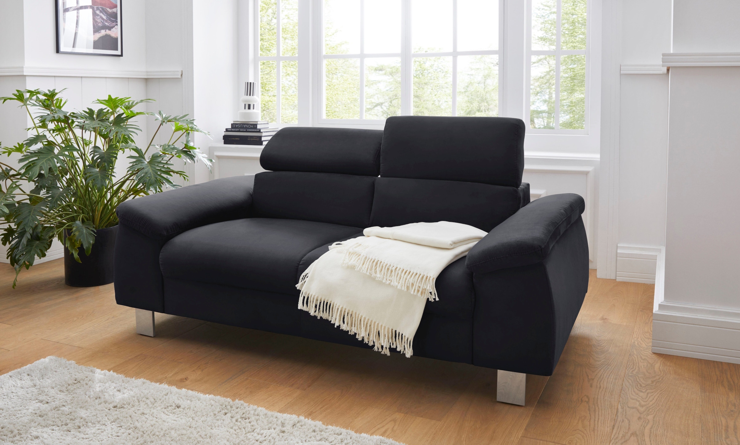 COTTA Polstergarnitur »Komaris«, (Set), Set bestehend aus: 2-Sitzer mit Kopfteilverstellung & Hocker